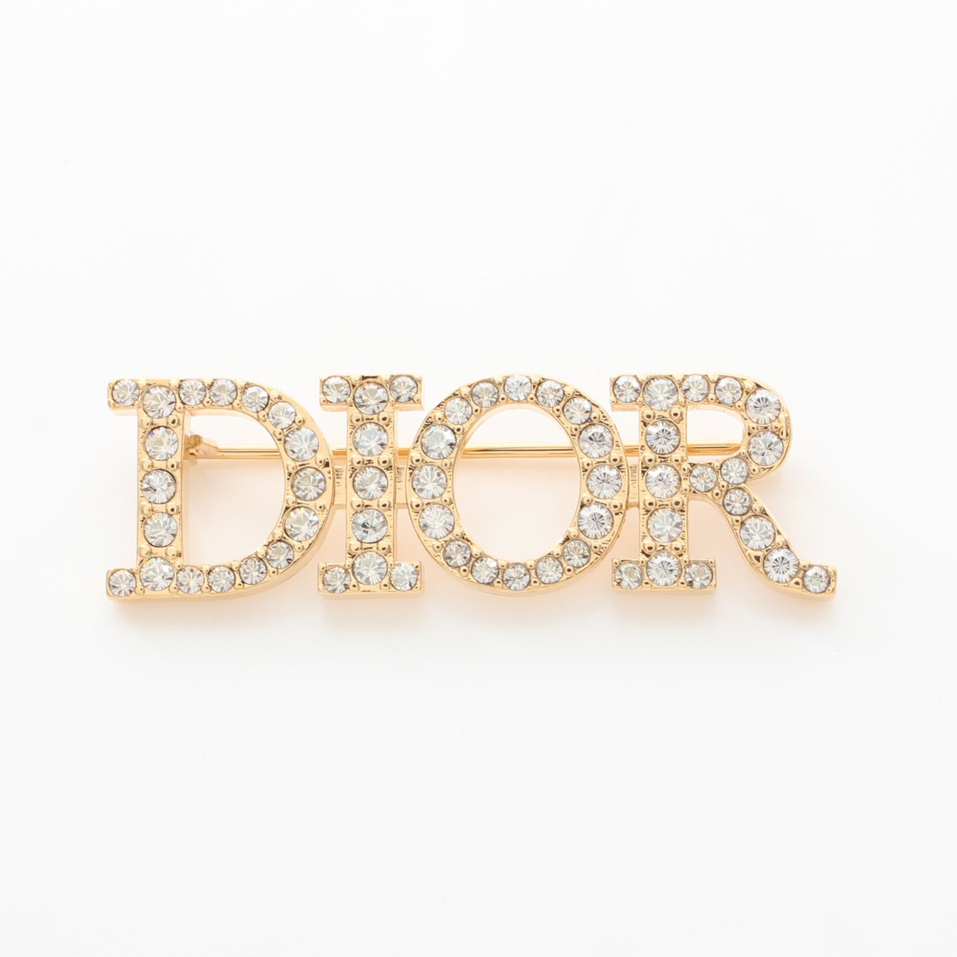 Diorロゴ ブローチ GP ラインストーン ゴールド クリア クリスチャンディオール アクセサリー Christian Dior