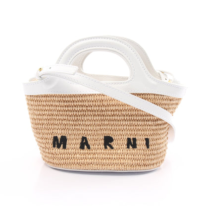 TROPICALIA MICRO ハンドバッグ ラフィア レザー ベージュ ホワイト 2WAY マルニ バッグ MARNI