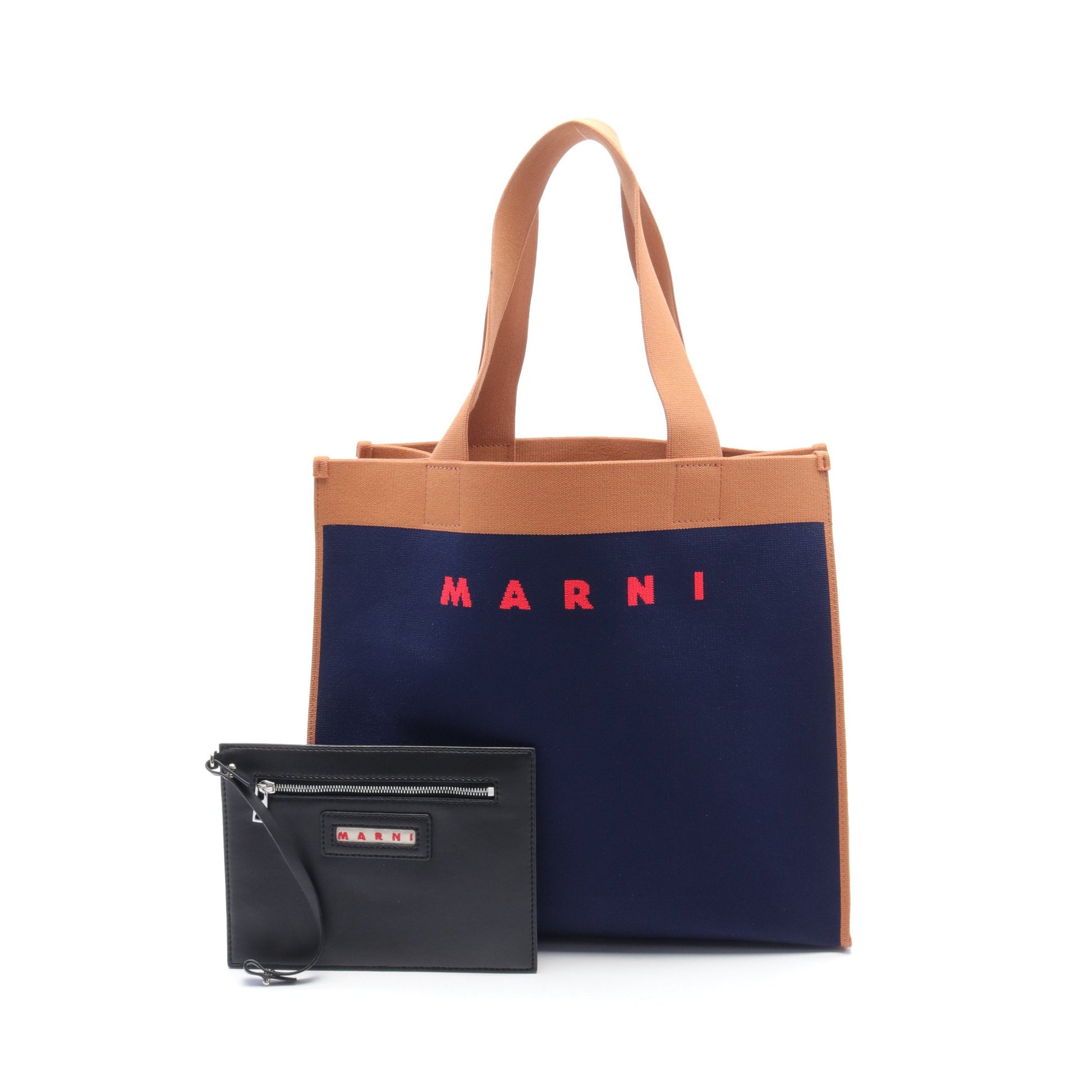 TOTE MEDIUM ジャガード ハンドバッグ トートバッグ キャンバス ネイビー ライトブラウン レッド マルニ バッグ MARNI