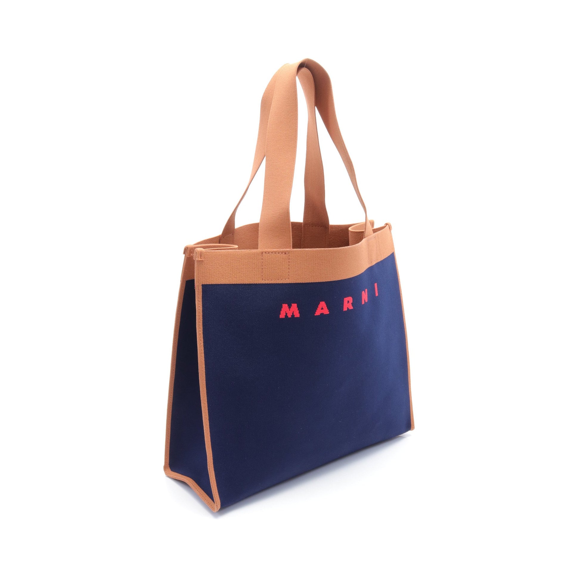 TOTE MEDIUM ジャガード ハンドバッグ トートバッグ キャンバス ネイビー ライトブラウン レッド マルニ バッグ MARNI