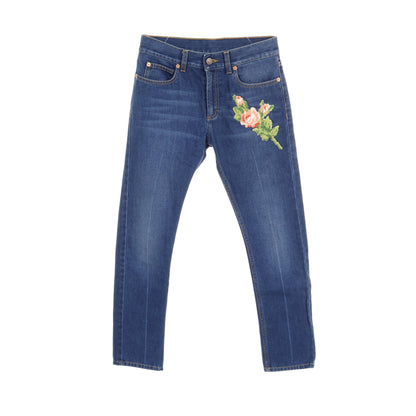 EMBROIDERED FLOWER ROARING TIGER JEANS デニムパンツ コットン ブルー グッチ ボトムス GUCCI