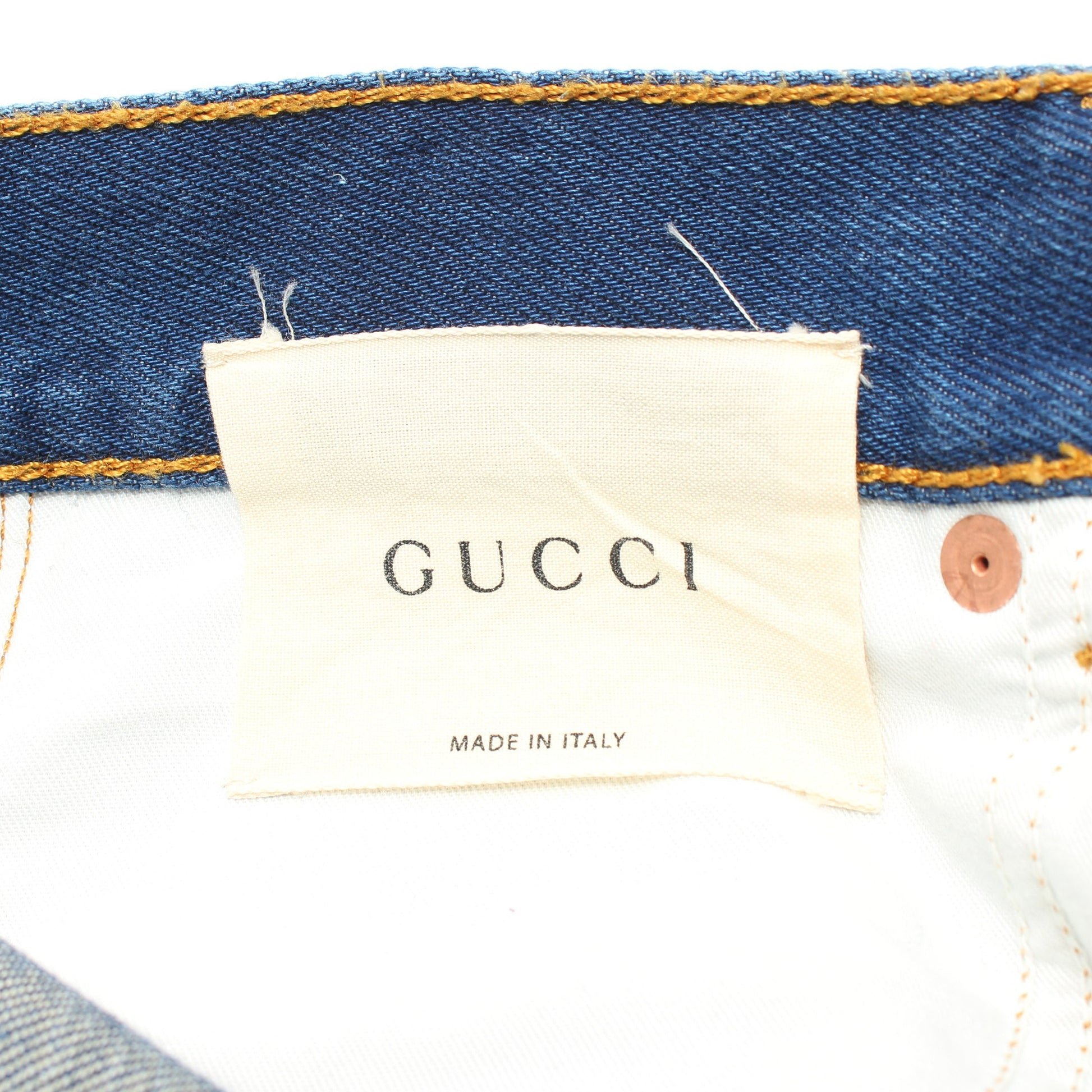 EMBROIDERED FLOWER ROARING TIGER JEANS デニムパンツ コットン ブルー グッチ ボトムス GUCCI