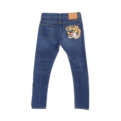 EMBROIDERED FLOWER ROARING TIGER JEANS デニムパンツ コットン ブルー グッチ ボトムス GUCCI