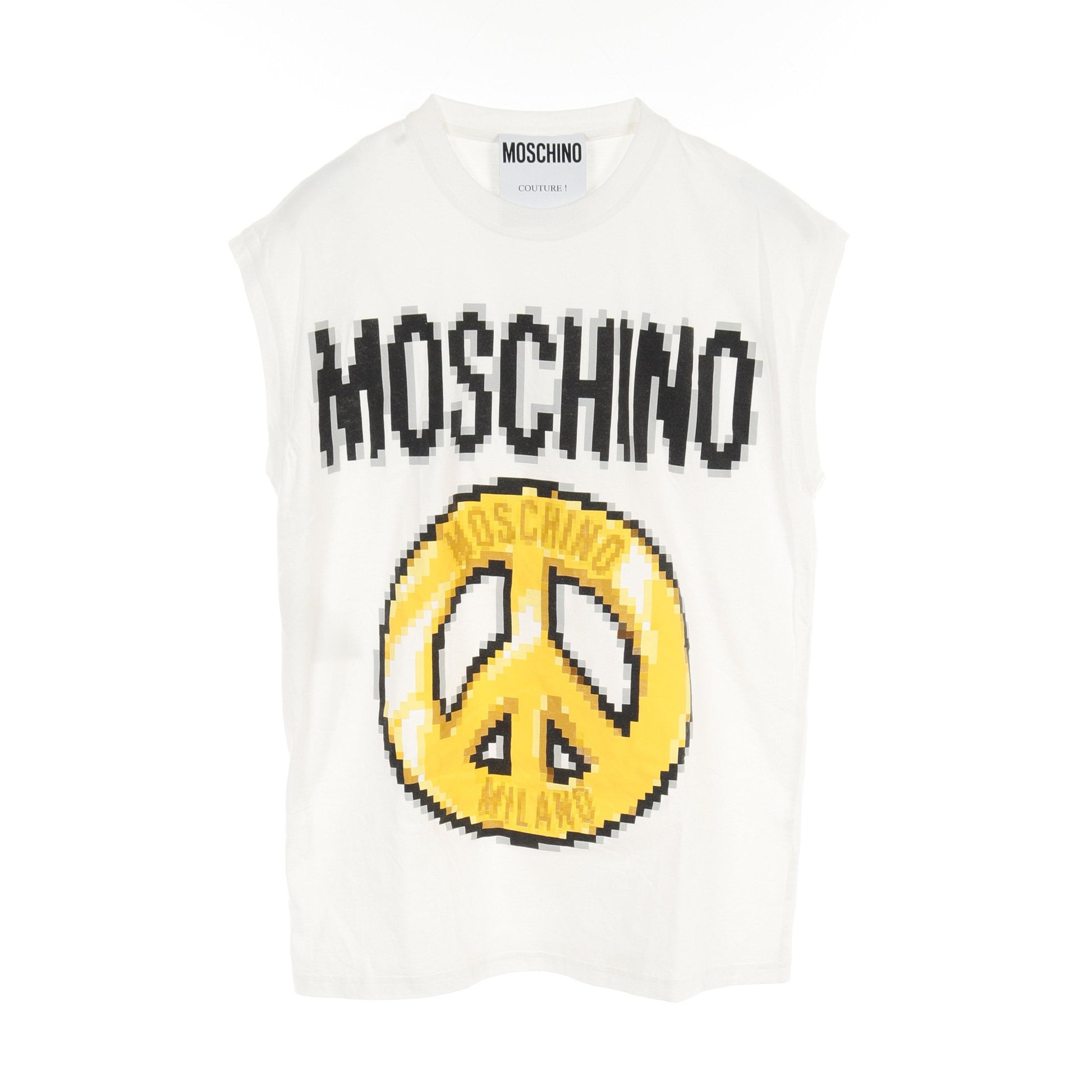 モザイクピース ロゴ Tシャツ ノースリーブ コットン オフホワイト マルチカラー モスキーノ トップス MOSCHINO