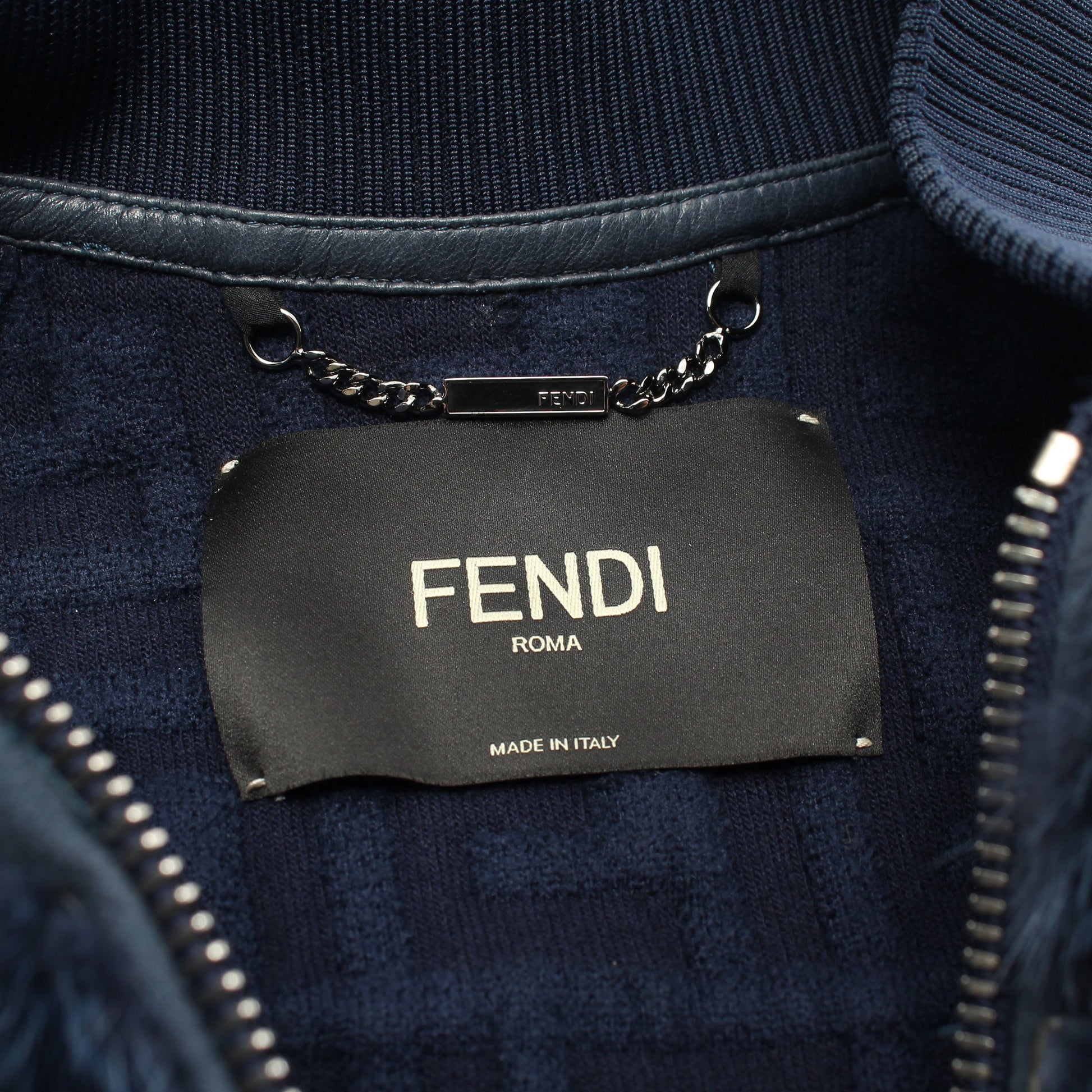 FFエンボス ボンバージャケット レーヨン ウール ミンクファー ブルー 切替 フェンディ アウター FENDI