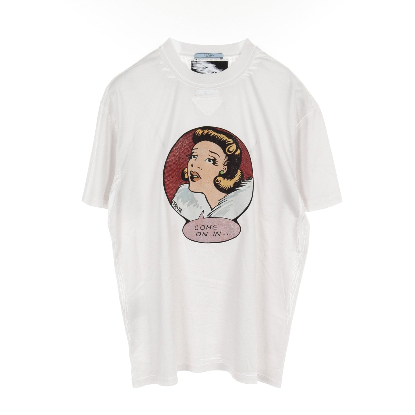 Tシャツ クルーネック コットン ライトグレー マルチカラー プラダ トップス PRADA