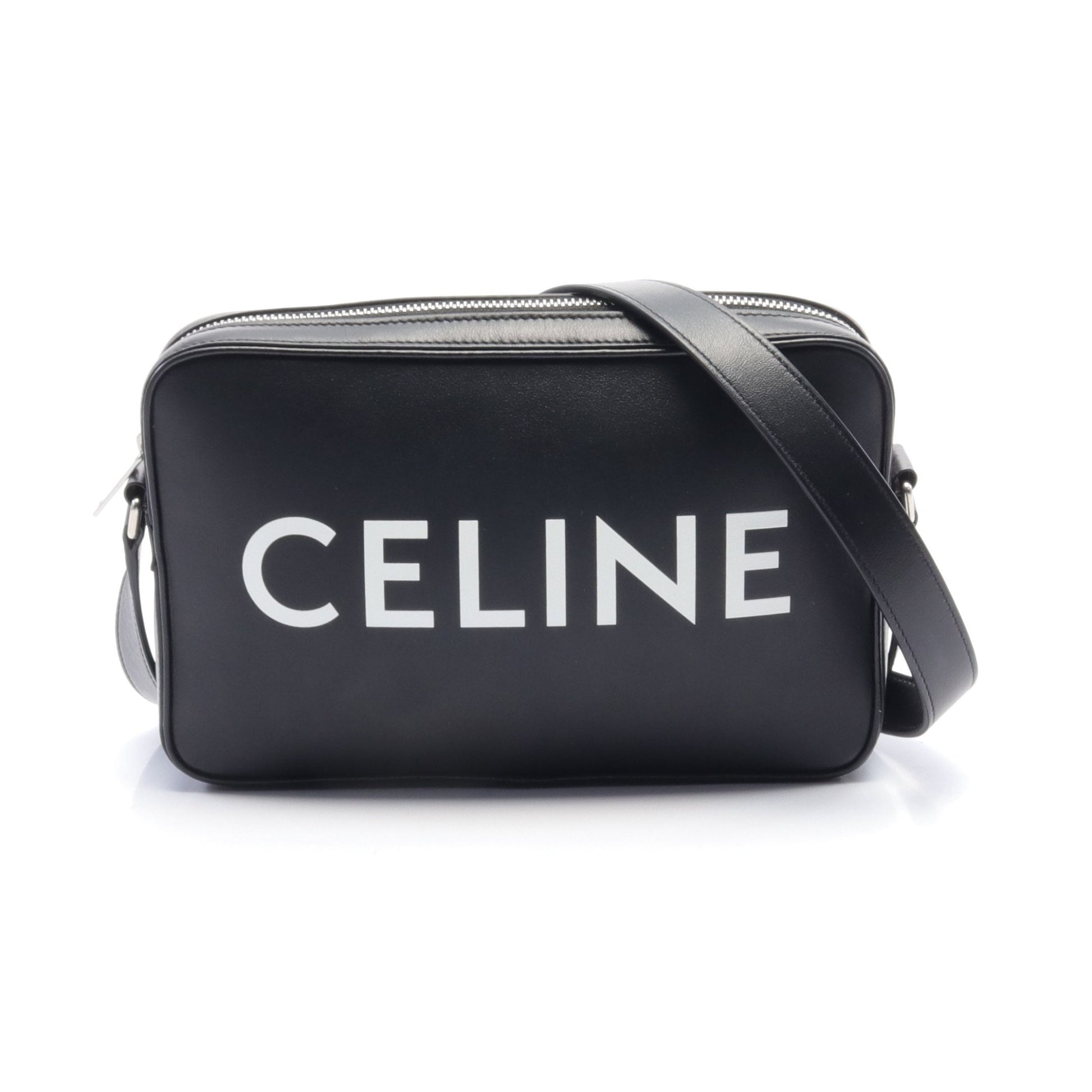 ミディアム メッセンジャーバッグ ショルダーバッグ レザー ブラック ロゴプリント セリーヌ バッグ CELINE