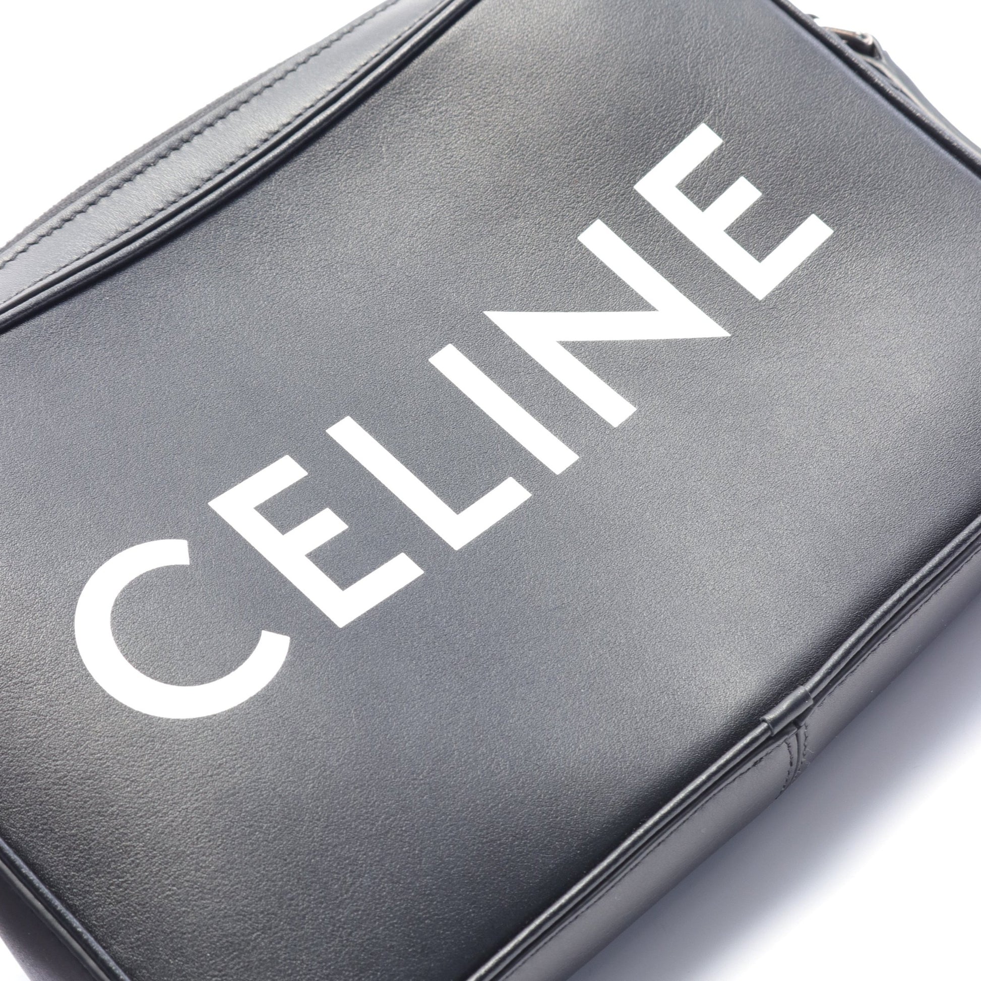 ミディアム メッセンジャーバッグ ショルダーバッグ レザー ブラック ロゴプリント セリーヌ バッグ CELINE