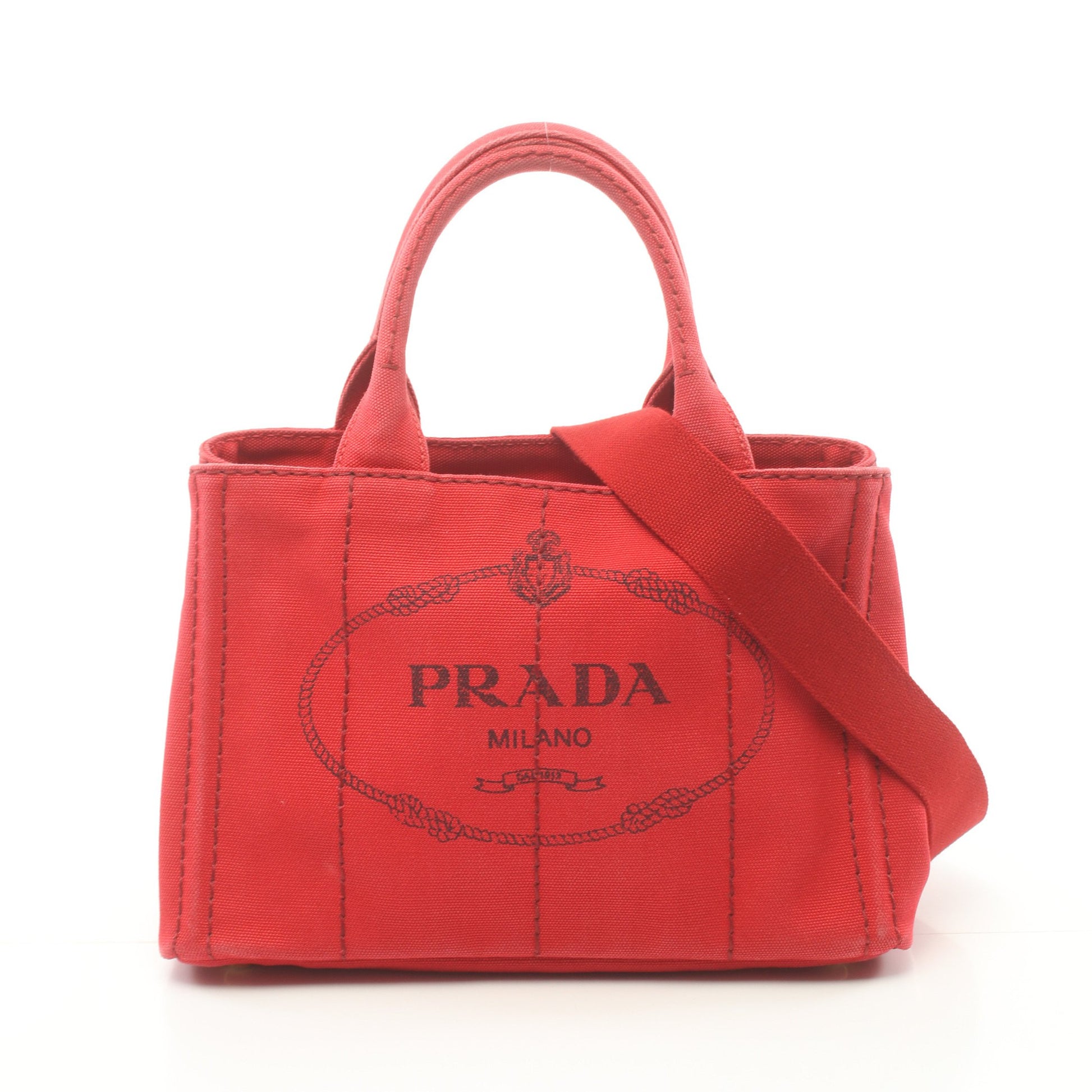 CANAPA カナパ ハンドバッグ トートバッグ キャンバス レッド 2WAY プラダ バッグ PRADA