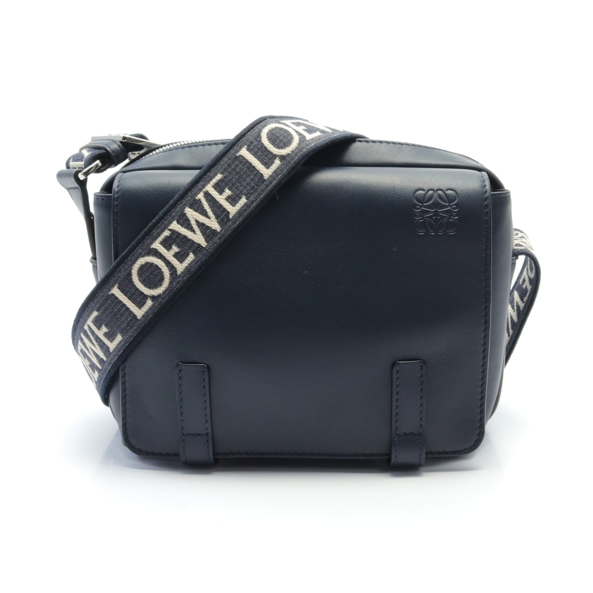 ミリタリー メッセンジャーバッグ XS ショルダーバッグ レザー ネイビー ロエベ バッグ LOEWE