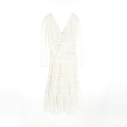 Tiered Lace Fringe Midi Dress ドレスワンピース 長袖 オフホワイト タダシショージ ワンピース TADASHI SHOJI