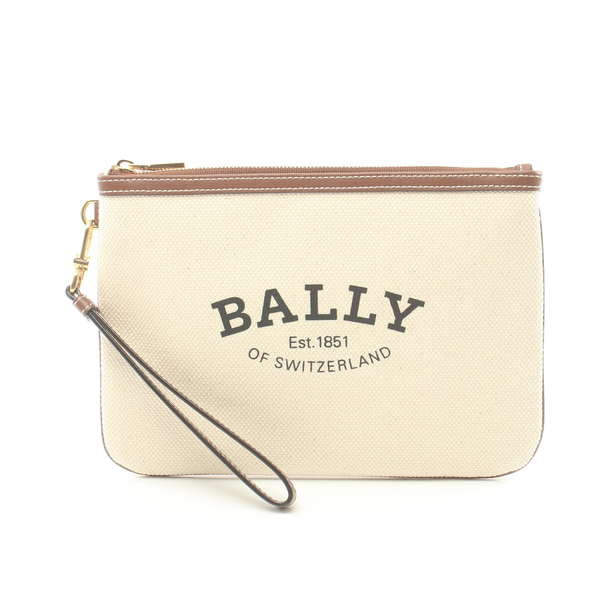 CERTHE クラッチバッグ キャンバス レザー アイボリー ブラウン バリー バッグ BALLY