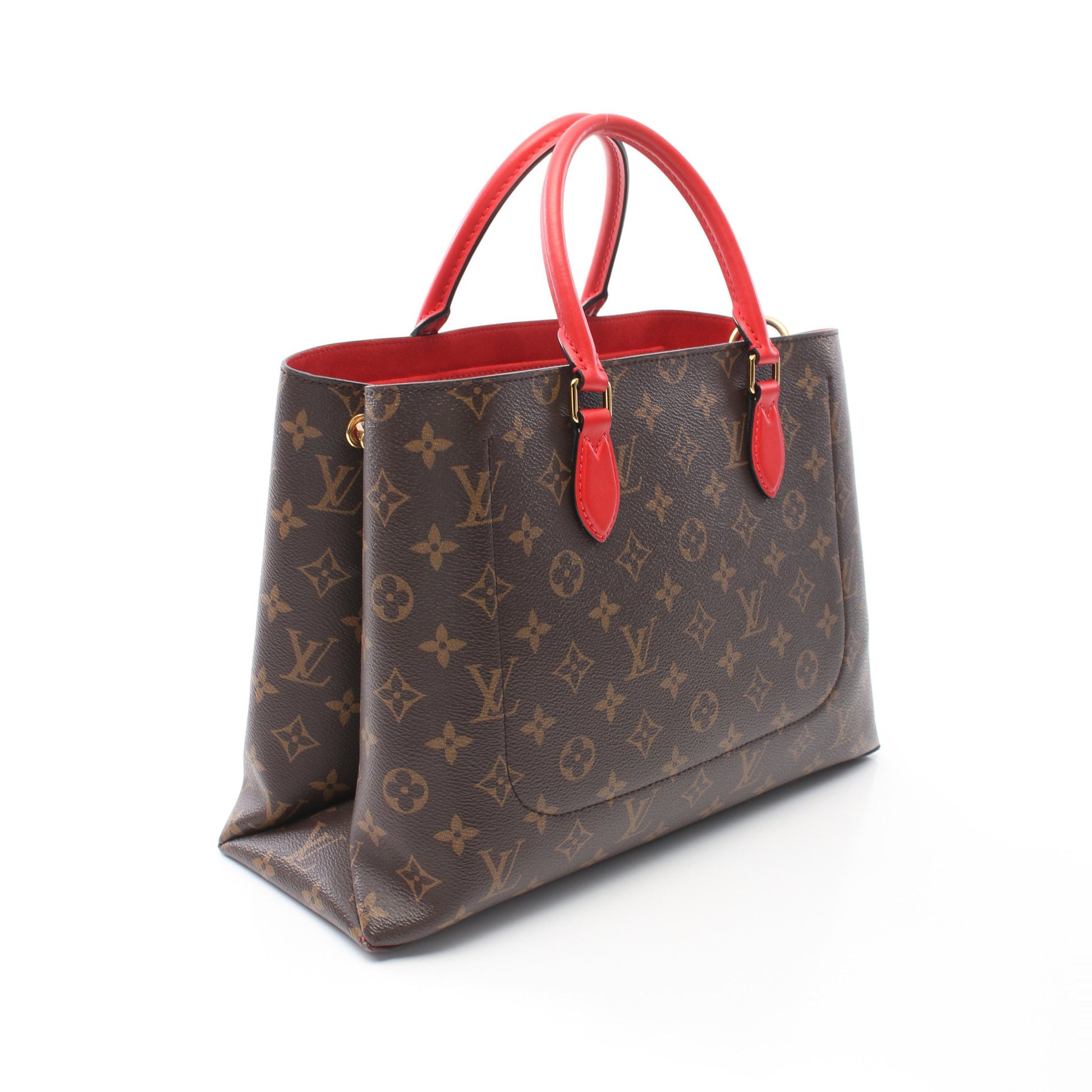 フラワー トート モノグラム コクリコ ハンドバッグ トートバッグ PVC レザー ブラウン レッド 2WAY ルイヴィトン バッグ LOUIS VUITTON