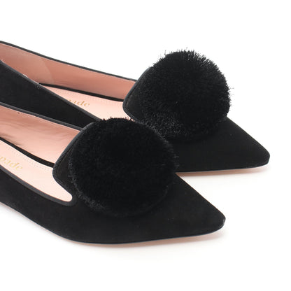 Amour Pom Flat ポインテッドトゥ フラットシューズ スエード ブラック ケイトスペード シューズ kate spade