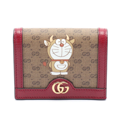 GUCCI × ドラえもん ミニGGスプリーム 二つ折り財布 コンパクトウォレット PVC レザー ブラウン レッド グッチ 財布・小物 GUCCI