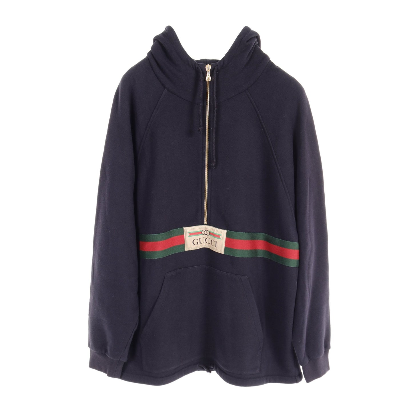 ウェブ＆GUCCIラベル付き スウェットシャツ ハーフジップ プルオーバーパーカー コットン ダークネイビー グッチ トップス GUCCI