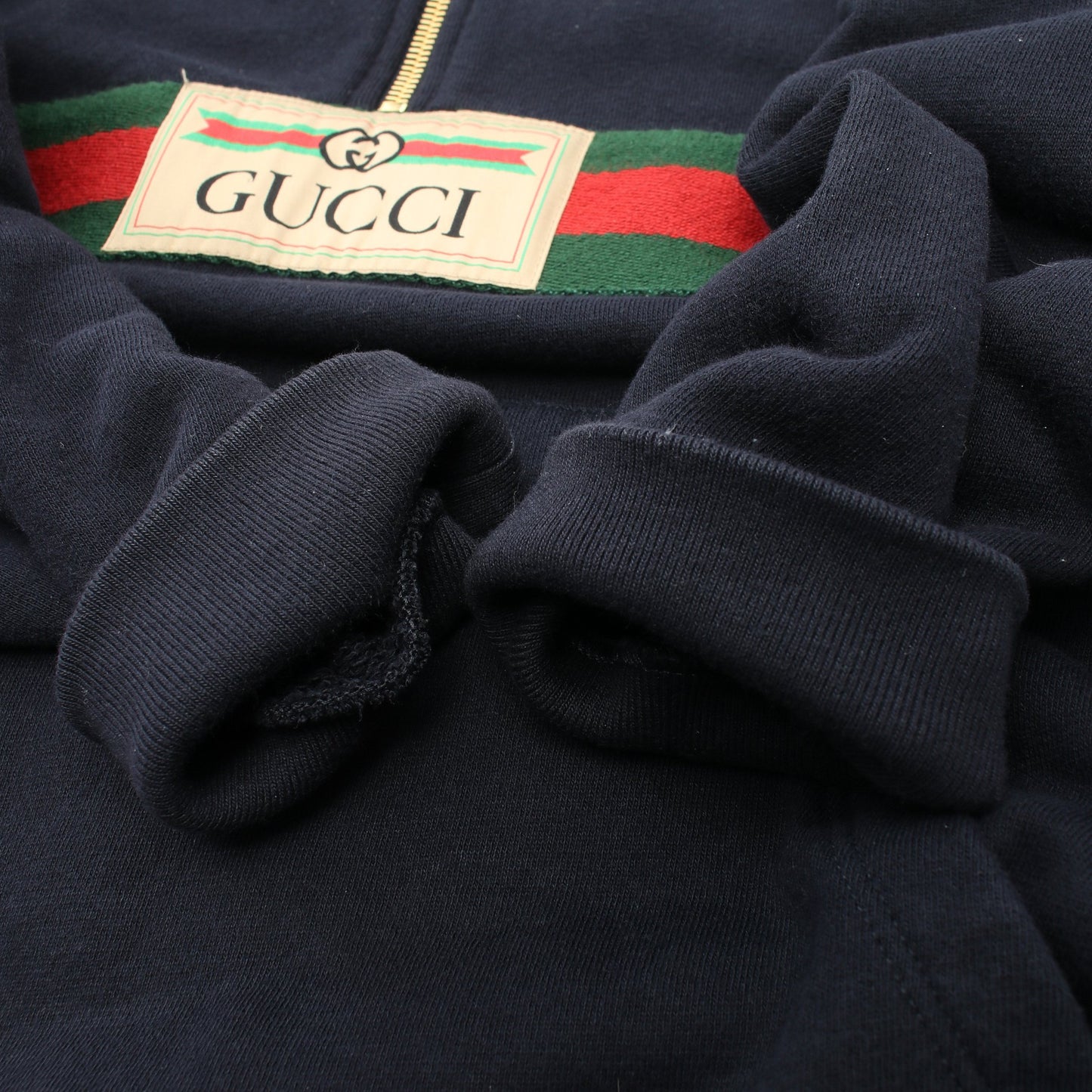 ウェブ＆GUCCIラベル付き スウェットシャツ ハーフジップ プルオーバーパーカー コットン ダークネイビー グッチ トップス GUCCI