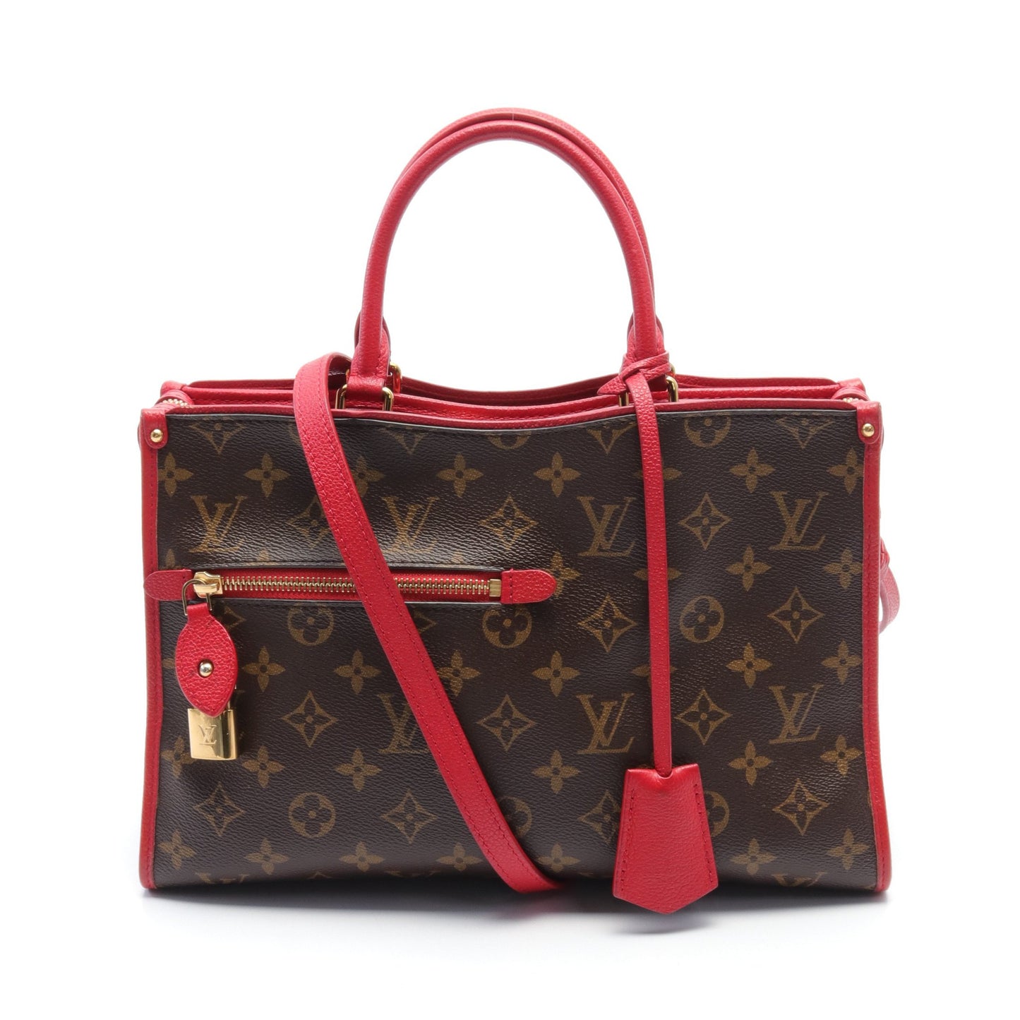 ポパンクールPM モノグラム ルージュ ハンドバッグ PVC レザー ブラウン レッド 2WAY ルイヴィトン バッグ LOUIS VUITTON