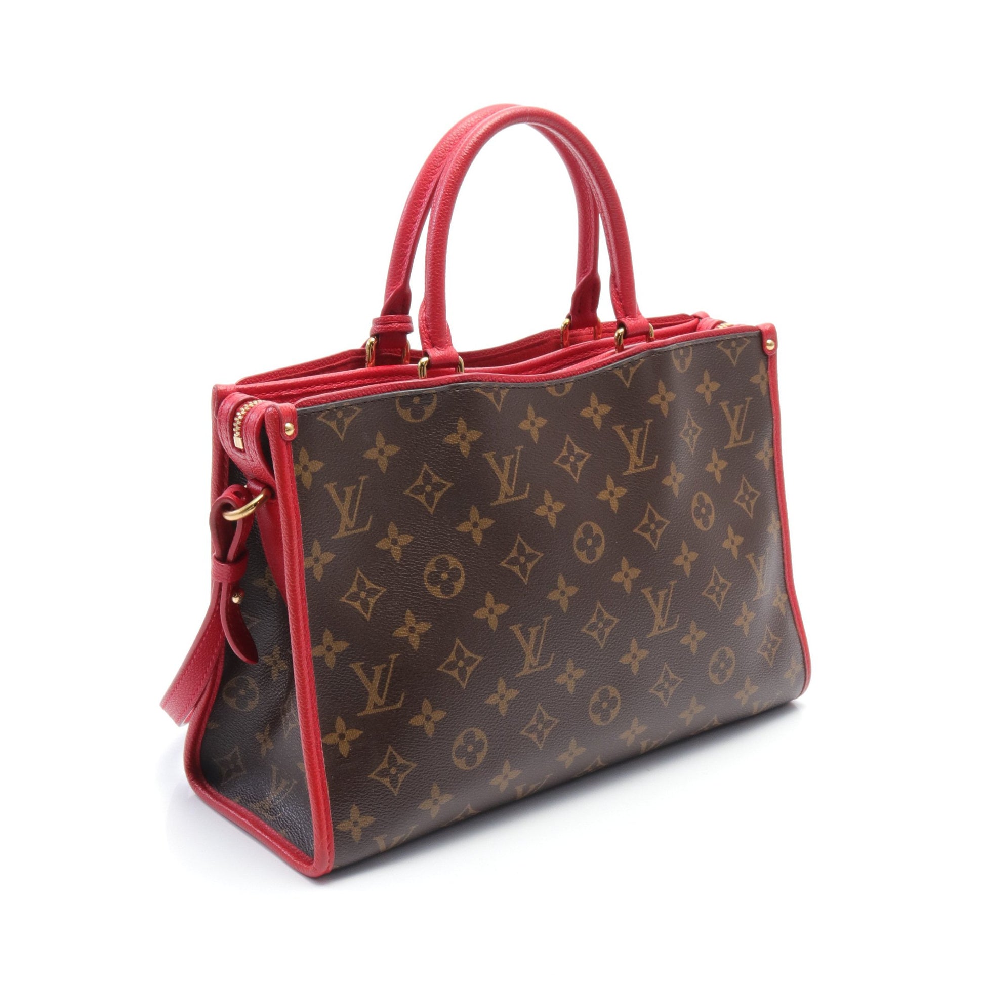 ポパンクールPM モノグラム ルージュ ハンドバッグ PVC レザー ブラウン レッド 2WAY ルイヴィトン バッグ LOUIS VUITTON