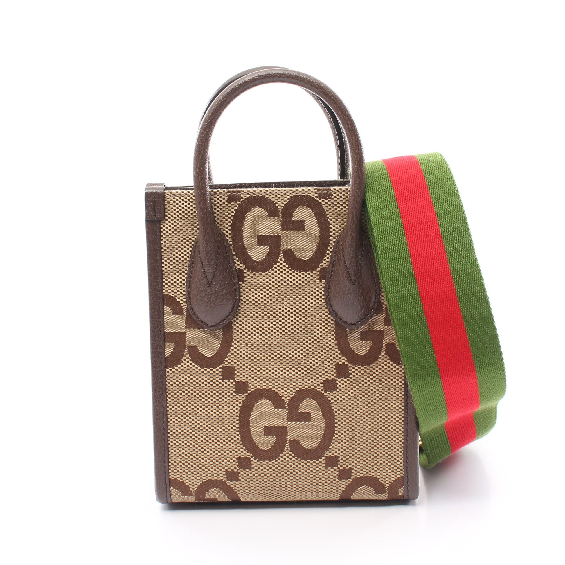 ジャンボGG ミニ ハンドバッグ トートバッグ キャンバス レザー ベージュ ブラウン 2WAY グッチ バッグ GUCCI