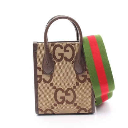 ジャンボGG ミニ ハンドバッグ トートバッグ キャンバス レザー ベージュ ブラウン 2WAY グッチ バッグ GUCCI