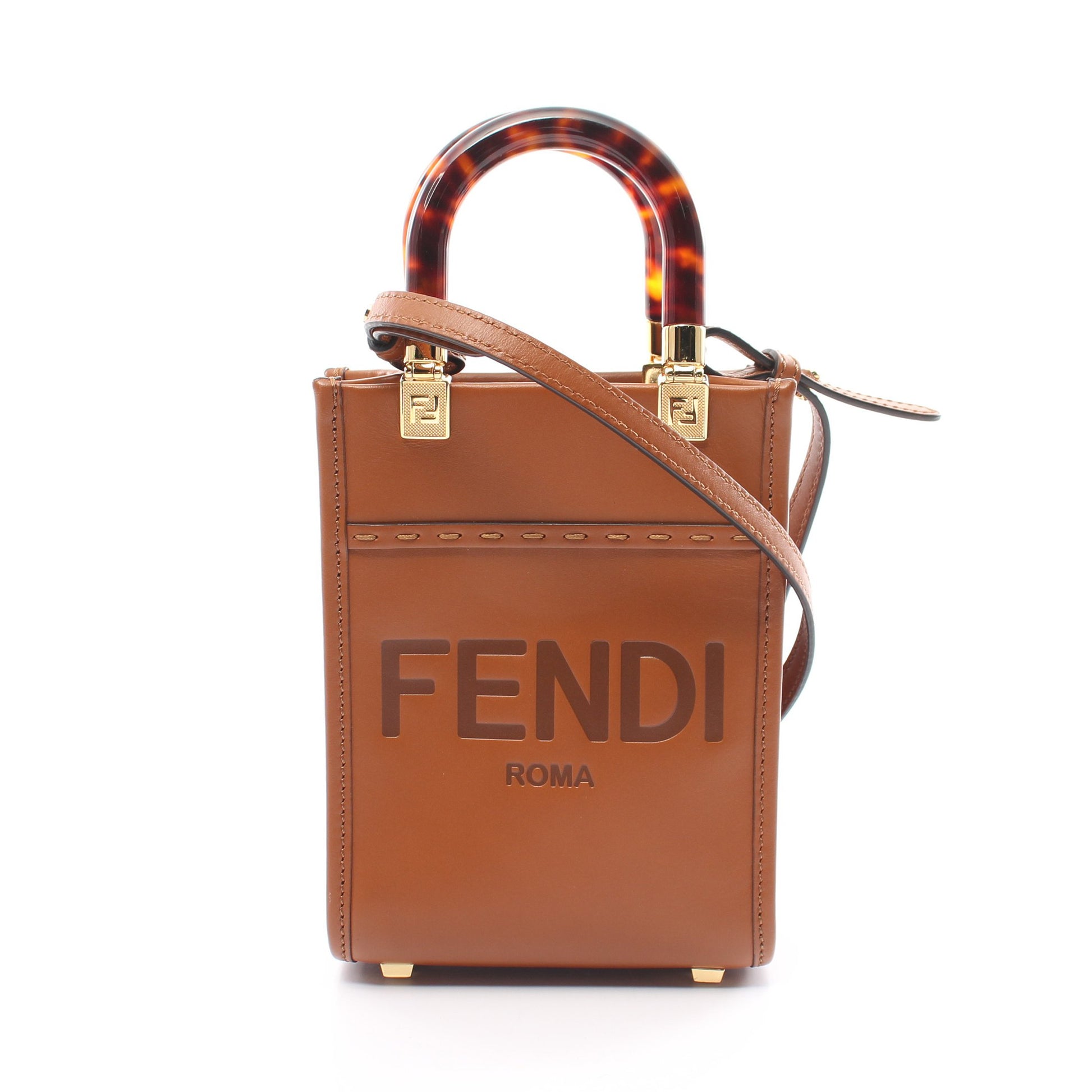 サンシャイン ショッパー ミニ ハンドバッグ レザー ブラウン 2WAY フェンディ バッグ FENDI