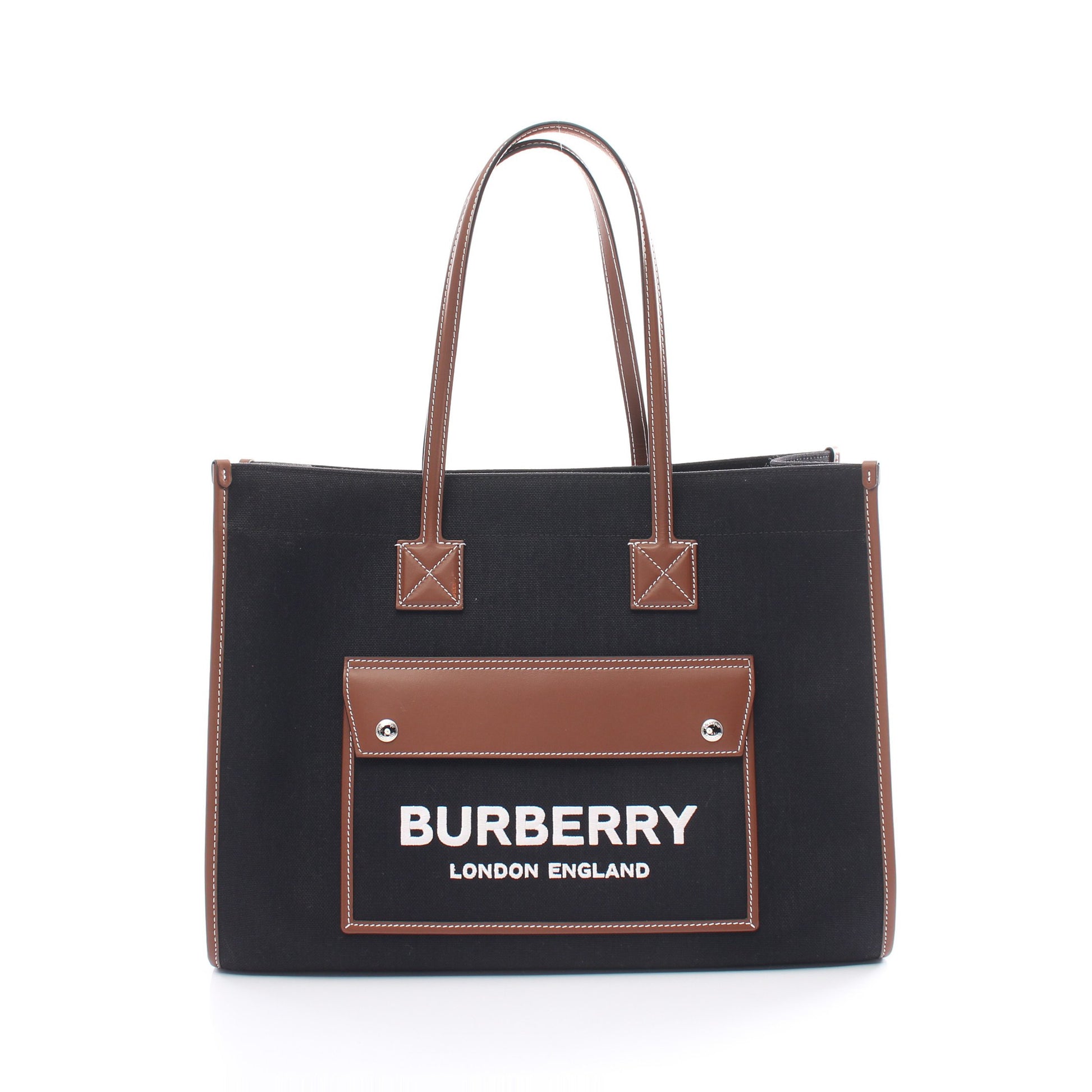 FREYA TOTE フレヤ ハンドバッグ トートバッグ キャンバス レザー ブラック ブラウン バーバリー バッグ BURBERRY