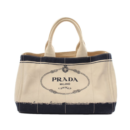 CANAPA カナパ ハンドバッグ トートバッグ キャンバス オフホワイト ネイビー プラダ バッグ PRADA