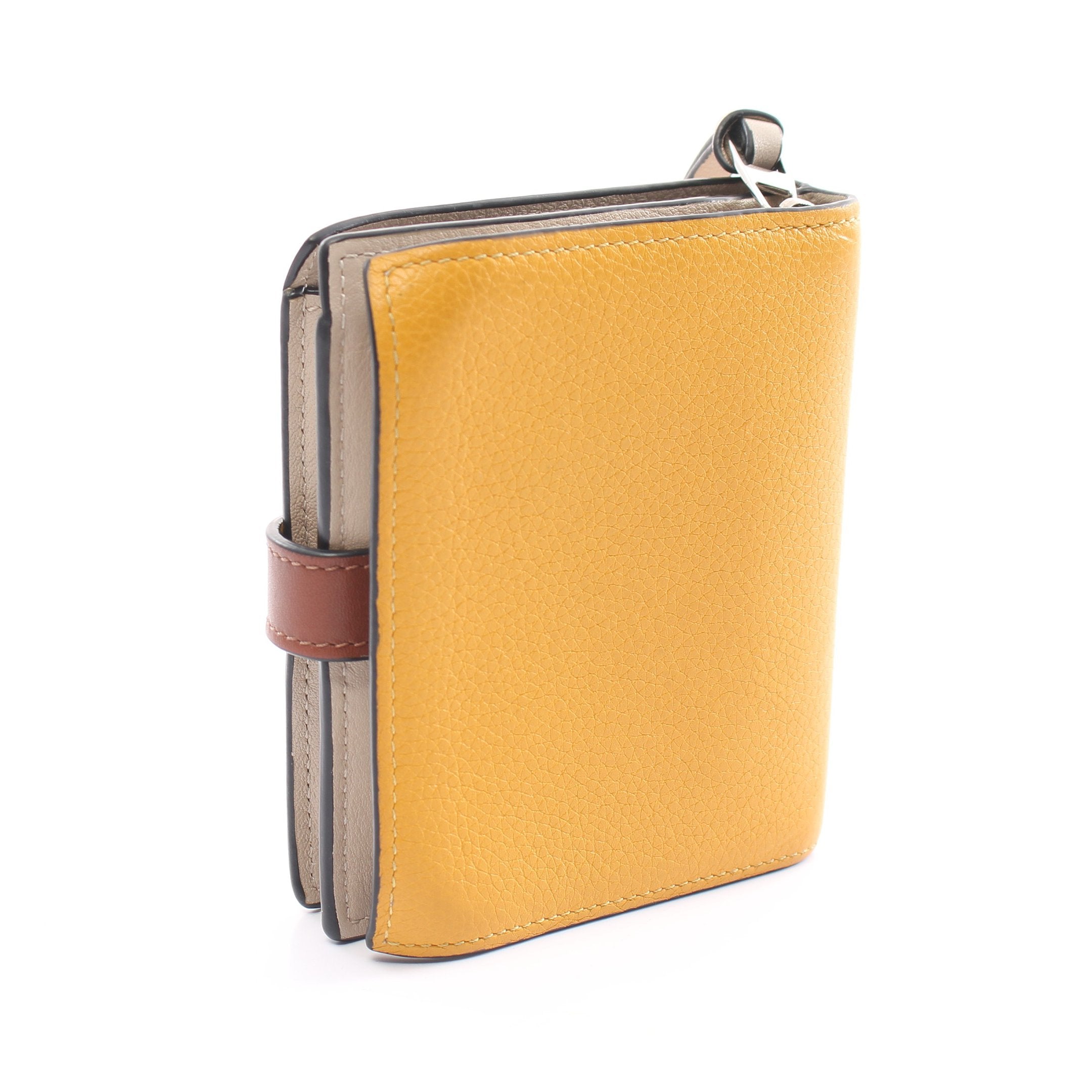 コンパクト ジップ ウォレット 二つ折り財布 レザー イエロー マルチ