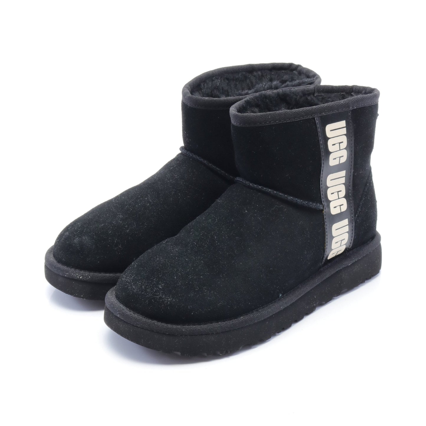 Classic Mini Side Logo ブーツ ムートン ラバー ブラック ホワイト アグオーストラリア シューズ UGG australia