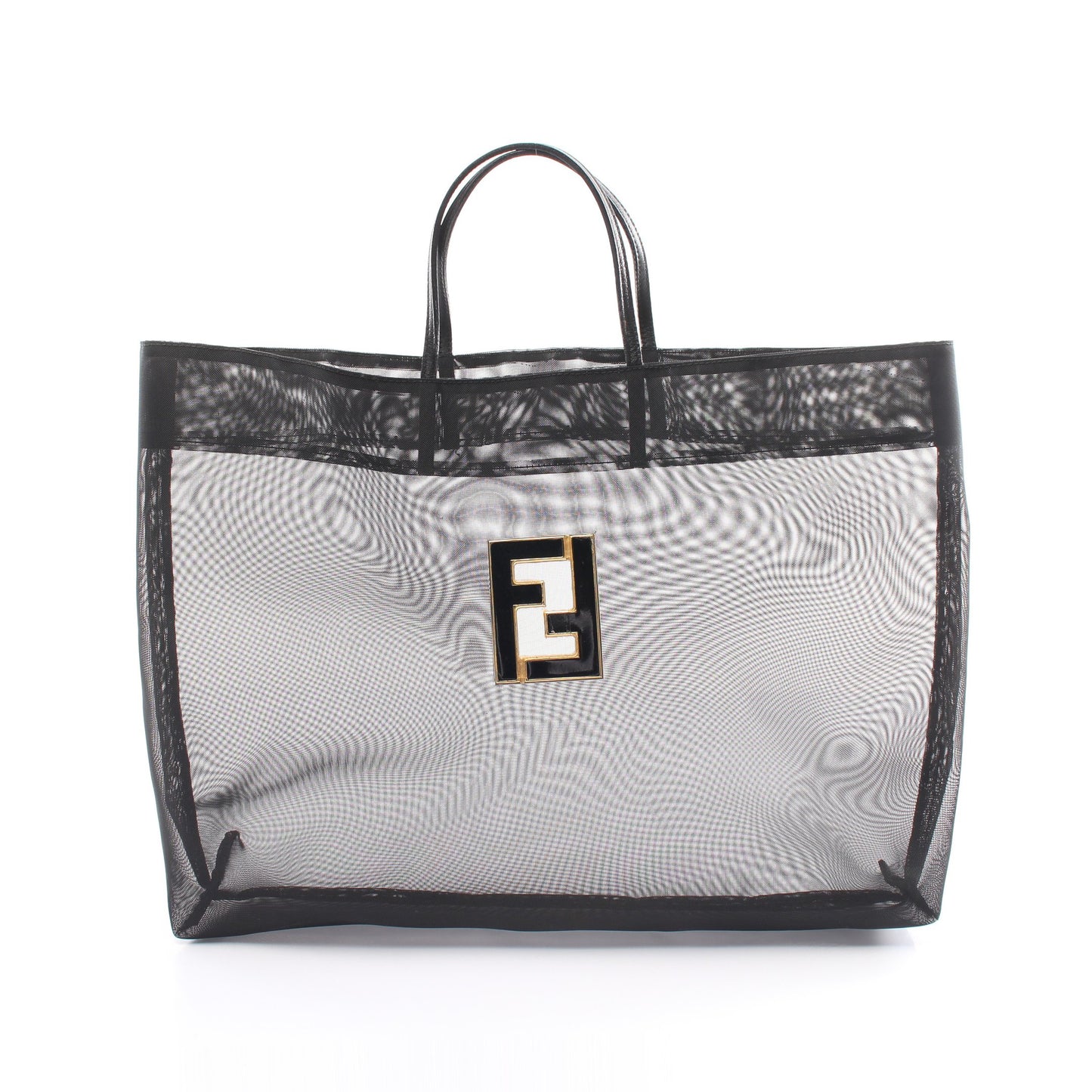 FFロゴ ハンドバッグ トートバッグ メッシュ レザー ブラック フェンディ バッグ FENDI