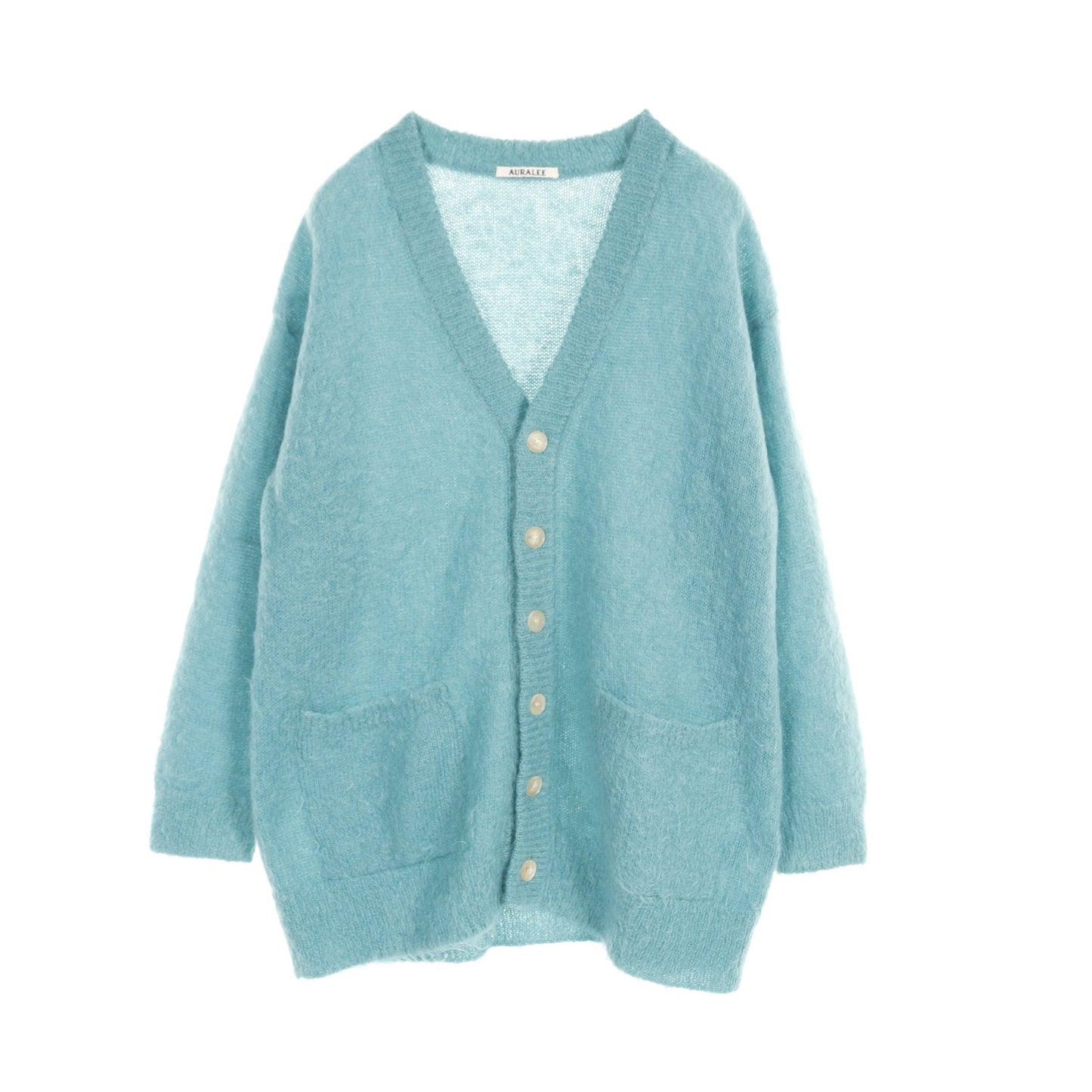 BRUSHED SUPER KID MOHAIR KNIT ロング カーディガン モヘヤ ウール ターコイズブルー オーラリー トップス AURALEE