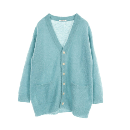 BRUSHED SUPER KID MOHAIR KNIT ロング カーディガン モヘヤ ウール ターコイズブルー オーラリー トップス AURALEE