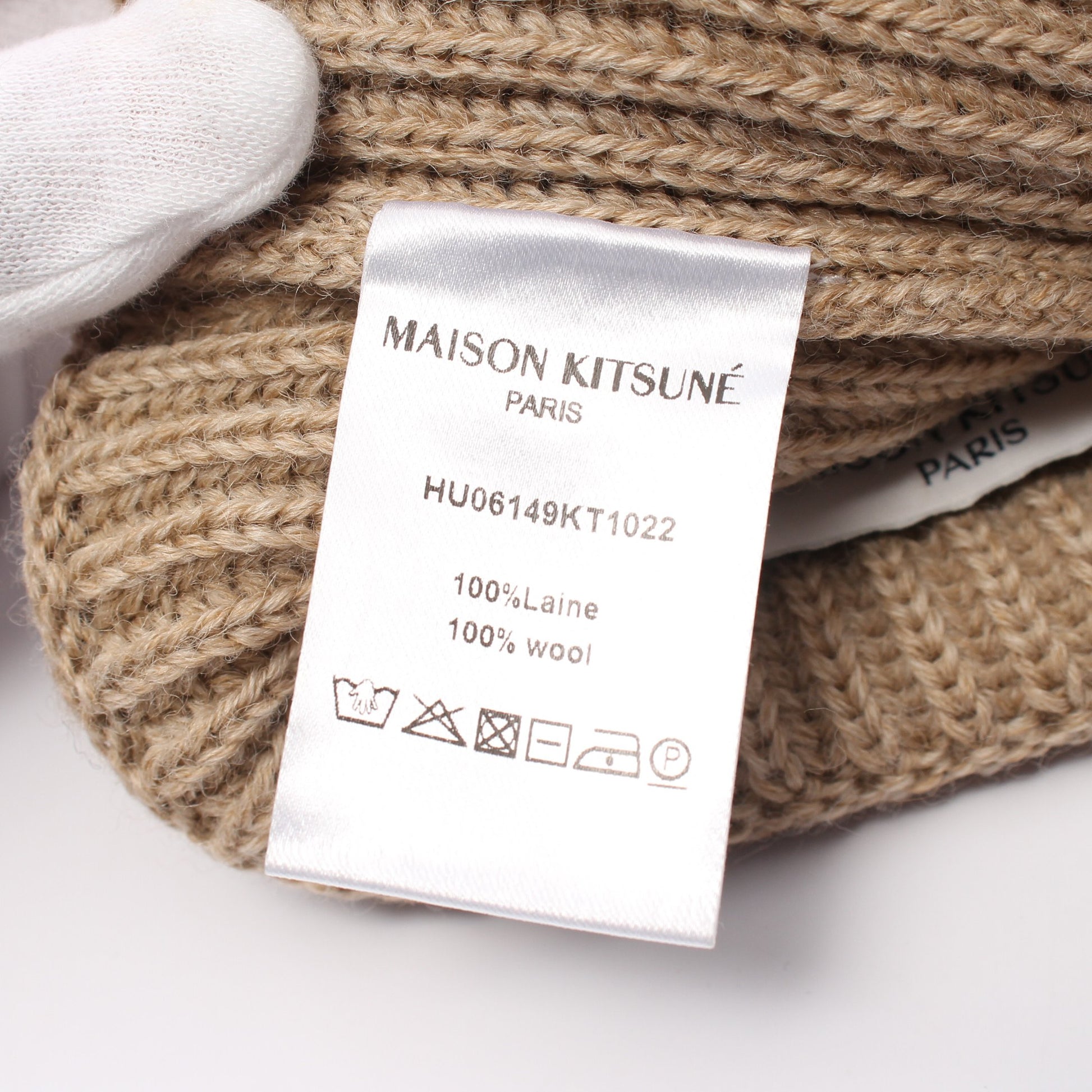 FOX HEAD PATCH RIBBED HAT ニット キャップ ビーニー ウール ベージュ メゾンキツネ 財布・小物 MAISON KITSUNE