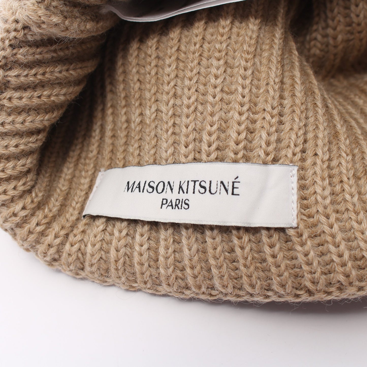 FOX HEAD PATCH RIBBED HAT ニット キャップ ビーニー ウール ベージュ メゾンキツネ 財布・小物 MAISON KITSUNE