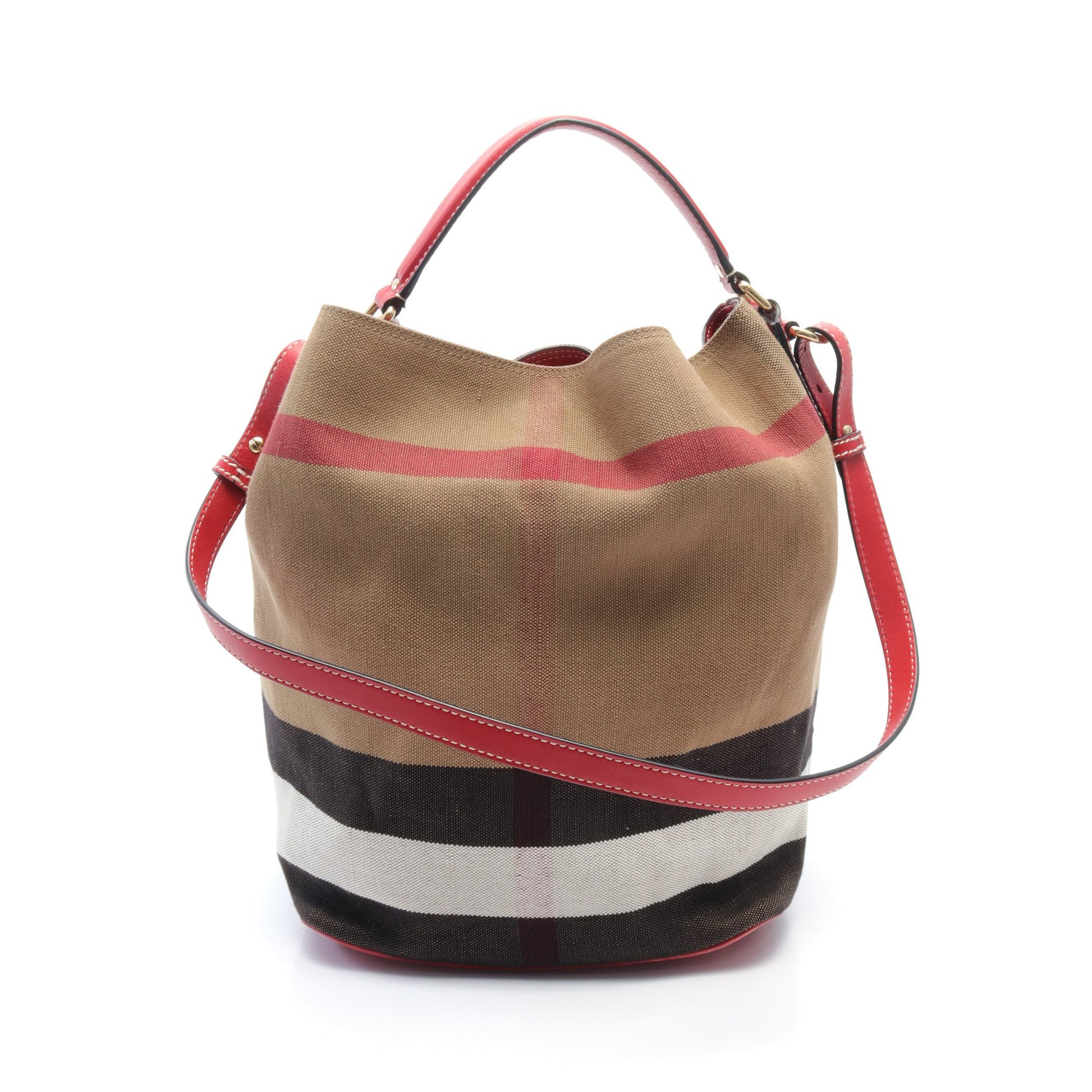 ASHBY MEDIUM CANVAS CHECK HOBO ショルダーバッグ リネンキャンバス レザー ライトブラウン レッド マルチカラー 2WAY バーバリー バッグ BURBERRY