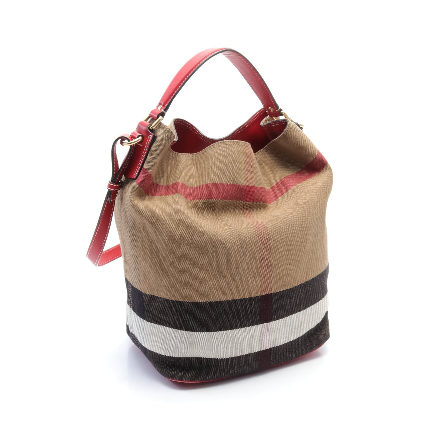 ASHBY MEDIUM CANVAS CHECK HOBO ショルダーバッグ リネンキャンバス レザー ライトブラウン レッド マルチカラー 2WAY バーバリー バッグ BURBERRY