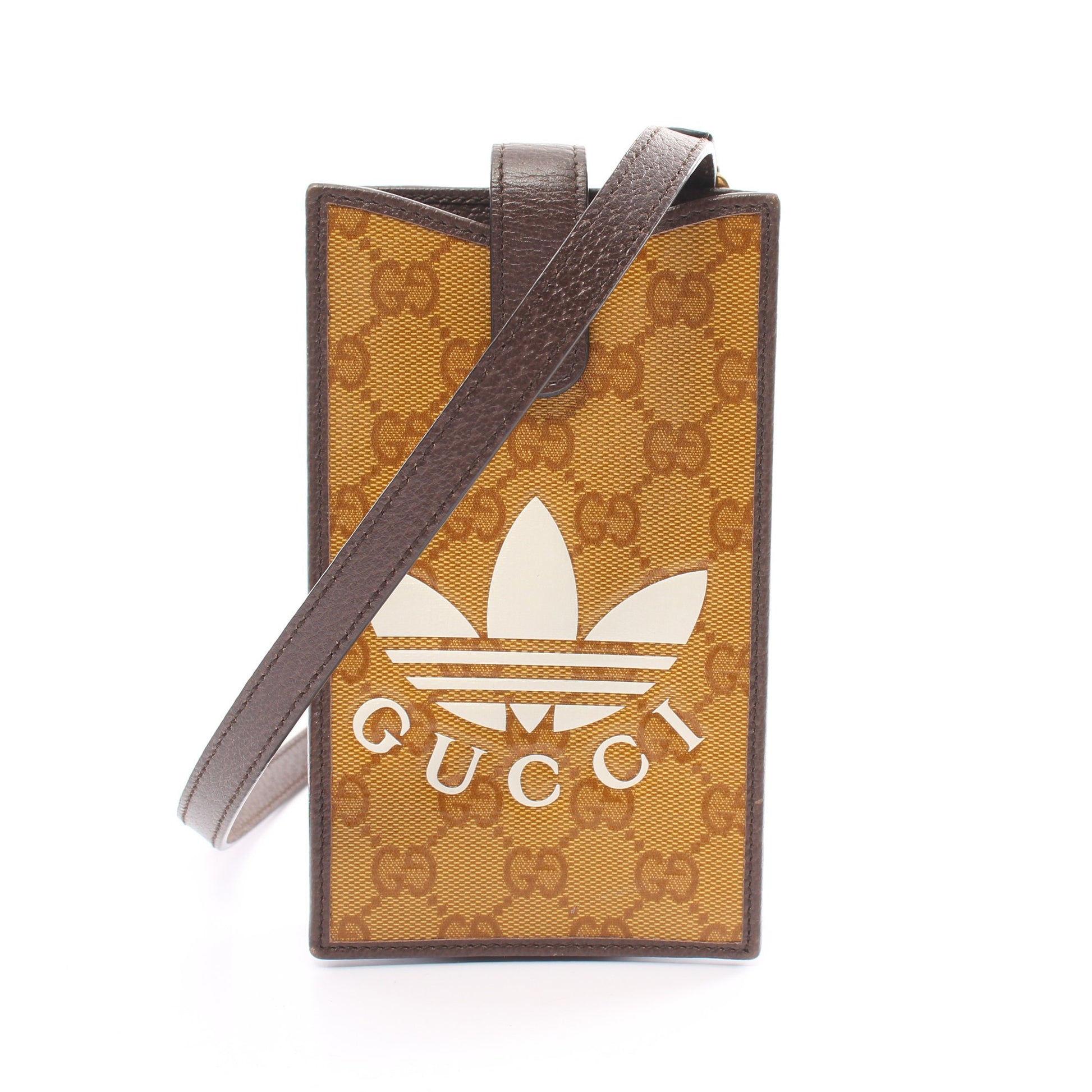 GUCCI × adidas スマホケース ショルダーバッグ コーティングキャンバス レザー カーキブラウン ブラウン グッチ バッグ GUCCI