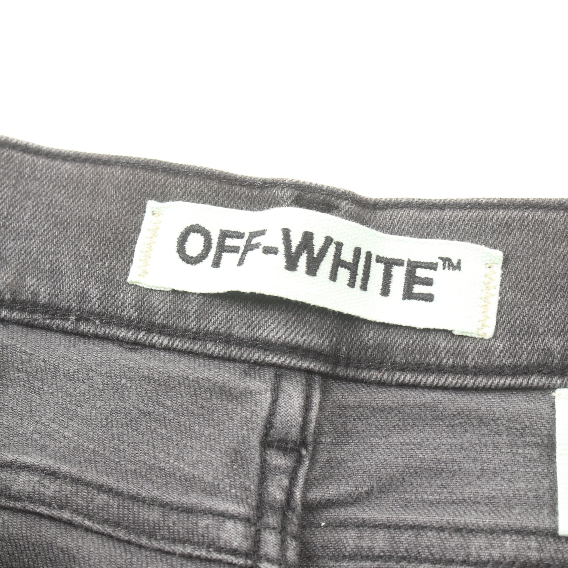 WAX BLACK DENIM DISTRESSED SLIM JEANS SKINNY RIPPED デニムパンツ コットン ブラック ダメージ加工 オフホワイト ボトムス OFF-WHITE