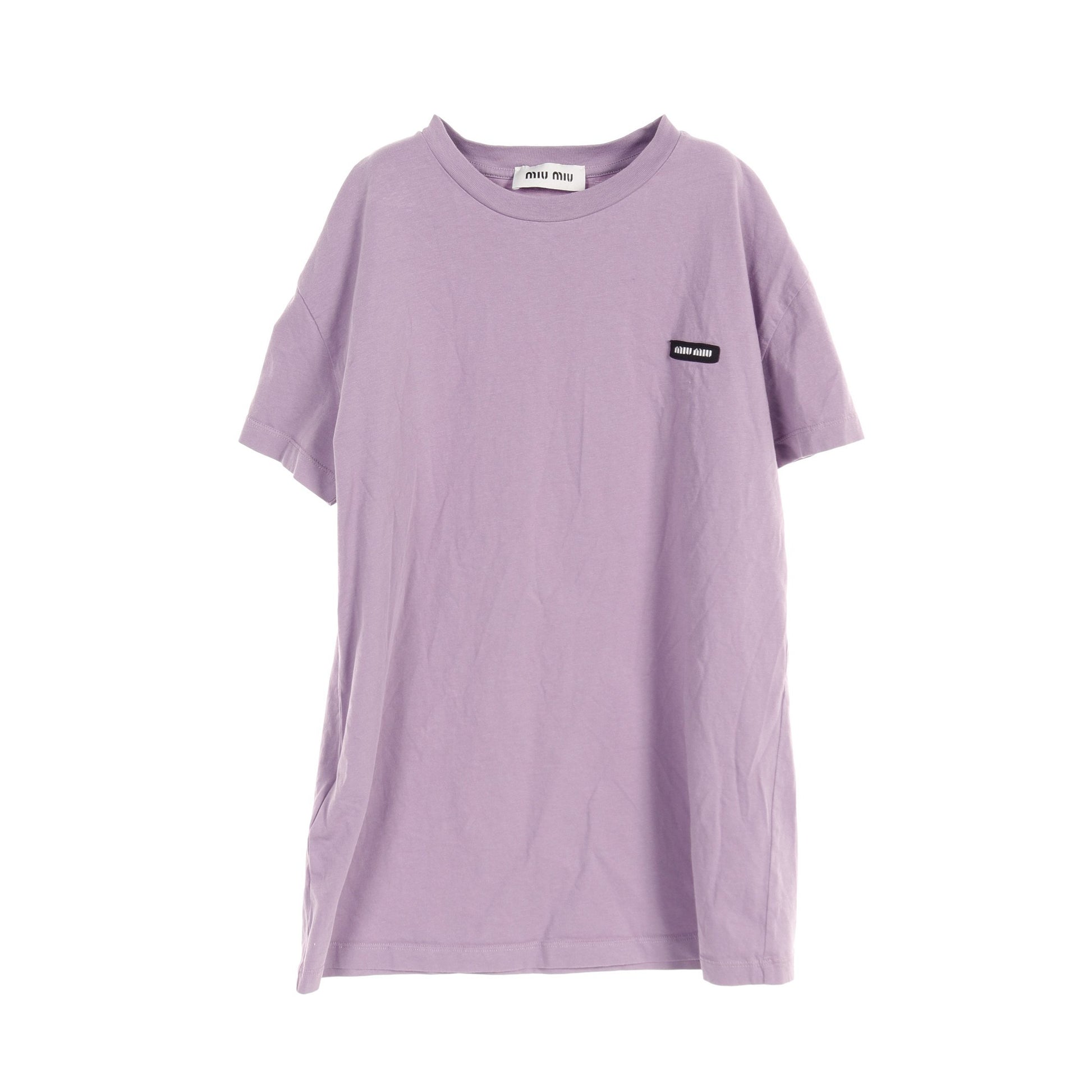 Tシャツ クルーネック ロゴパッチ コットン パープル ミュウミュウ トップス miu miu