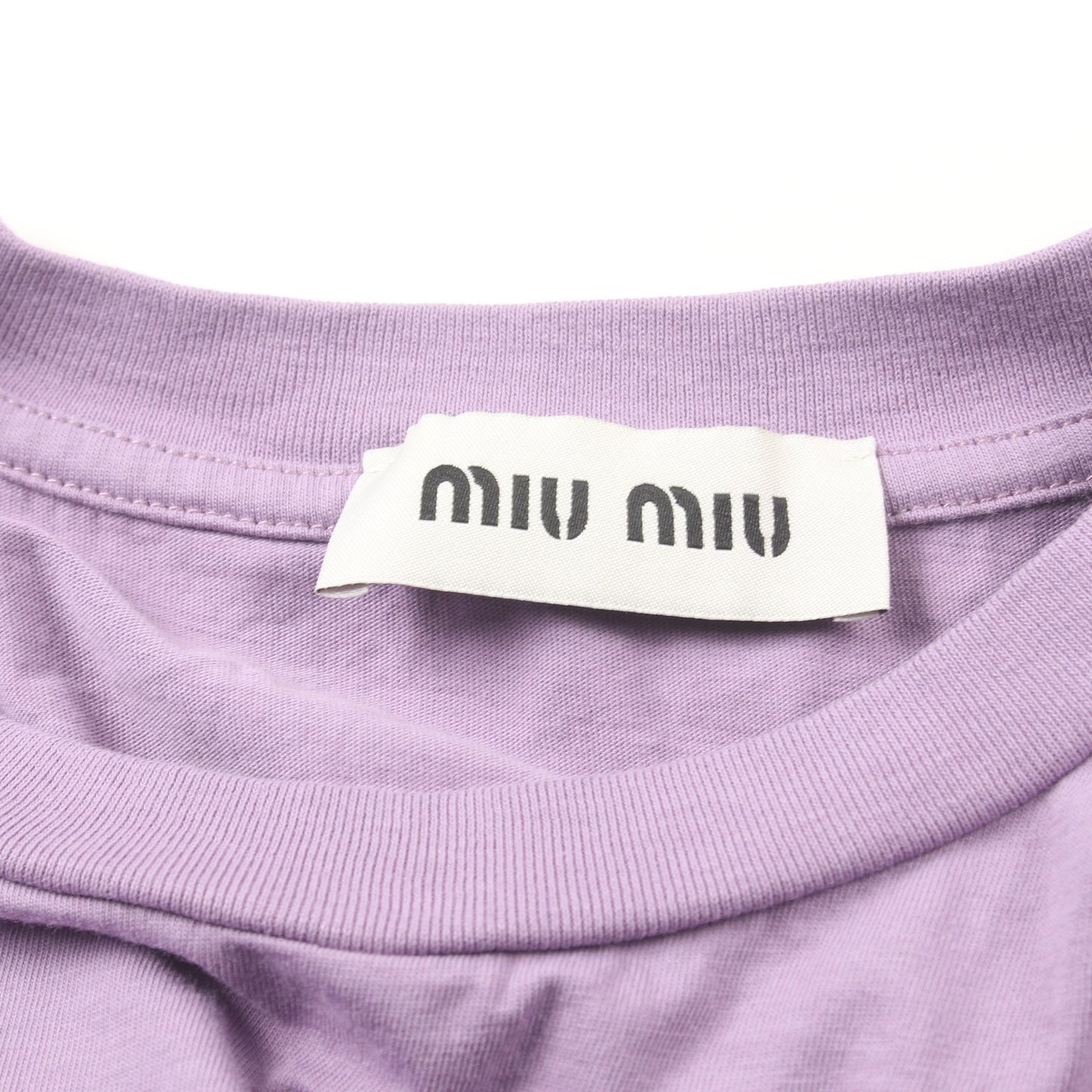 Tシャツ クルーネック ロゴパッチ コットン パープル ミュウミュウ トップス miu miu