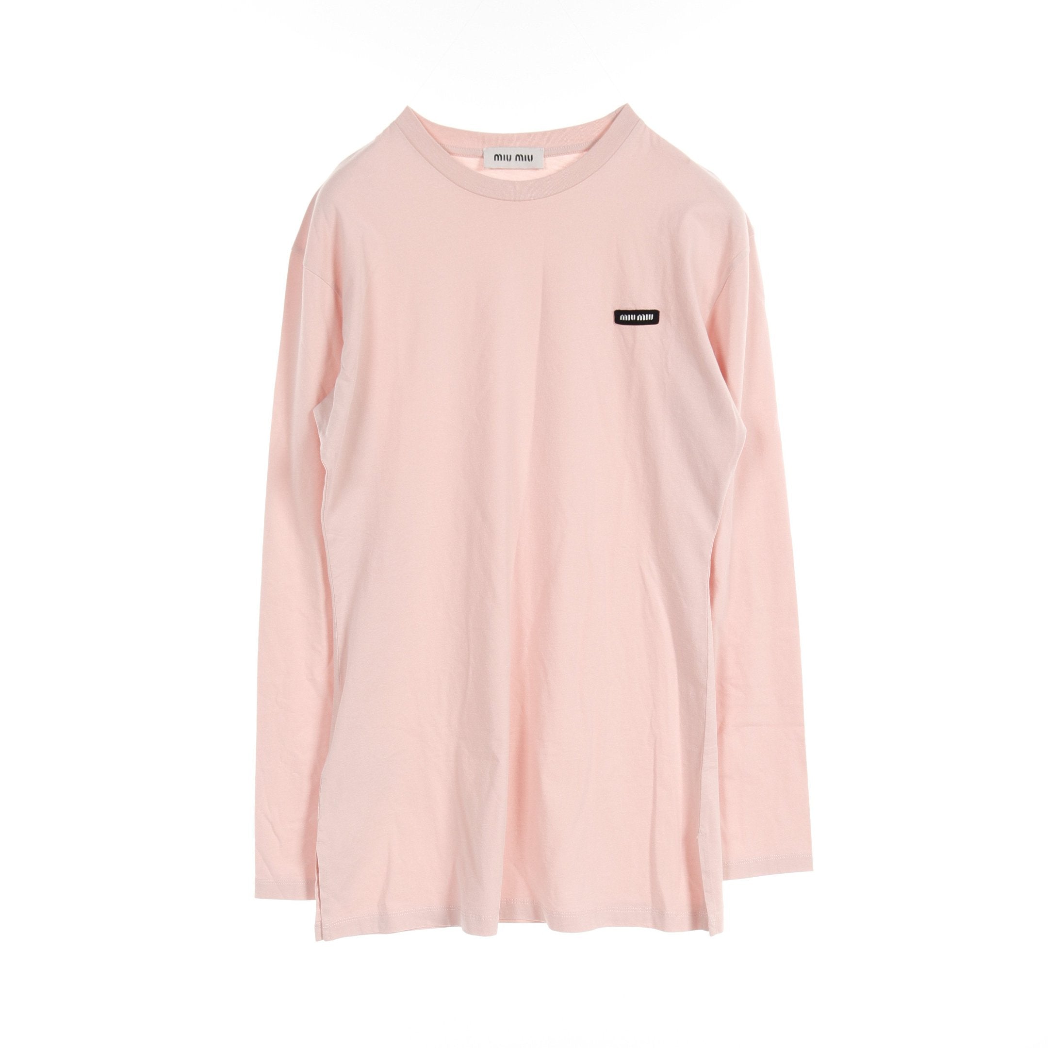 MIU MIU ピンク 長袖 Tシャツ ロング Tシャツ 長袖 ロゴワッペン コットン ライトピンク ミュウ