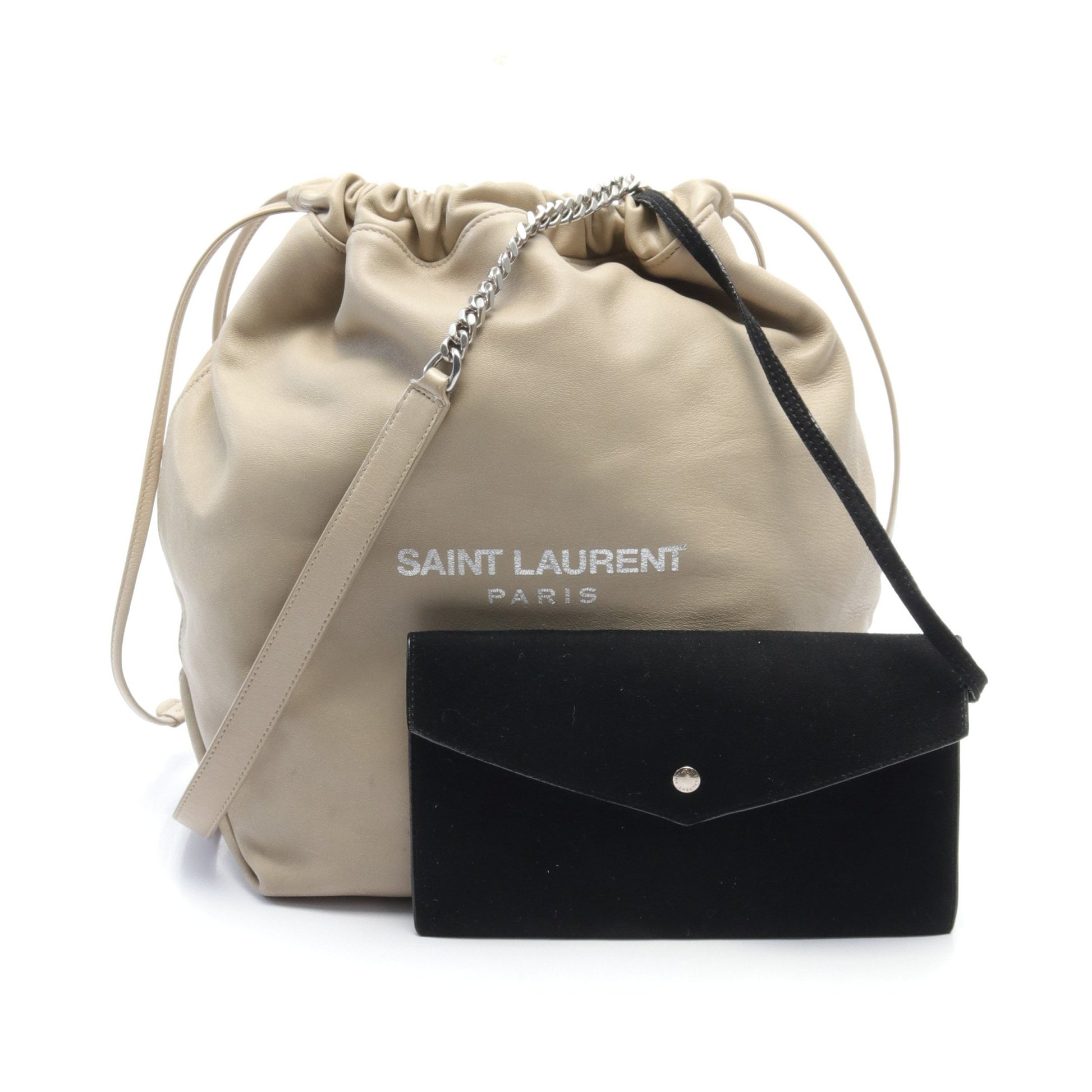 TEDDY テディ チェーンショルダーバッグ レザー ベージュ ポーチ付き 巾着 サンローランパリ バッグ SAINT LAURENT PARIS