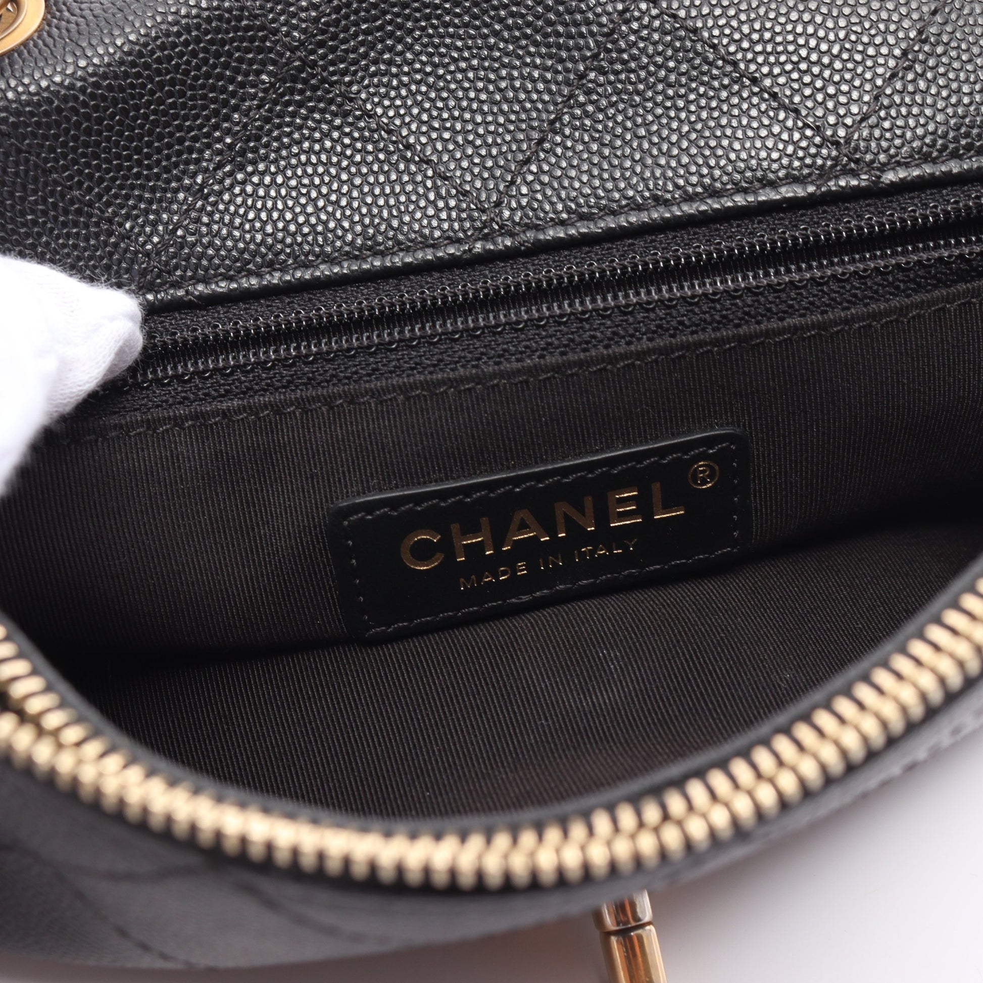 ココマーク Wチェーンショルダーバッグ レザー キャビアスキン ベージュ ブラック ゴールド金具 シャネル バッグ CHANEL