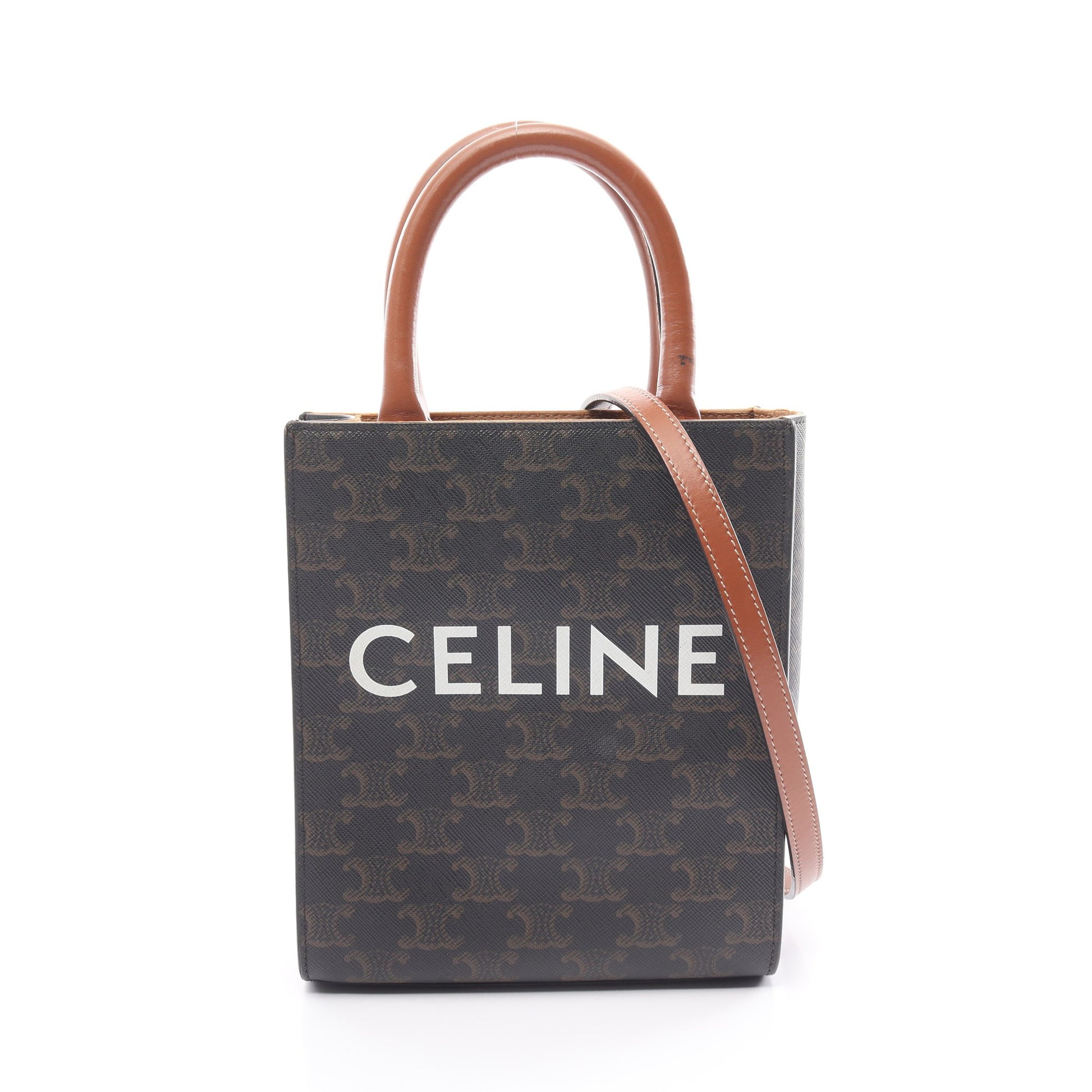 ミニ バーティカルカバ トリオンフ ハンドバッグ PVC レザー ブラック ブラウン 2WAY セリーヌ バッグ CELINE