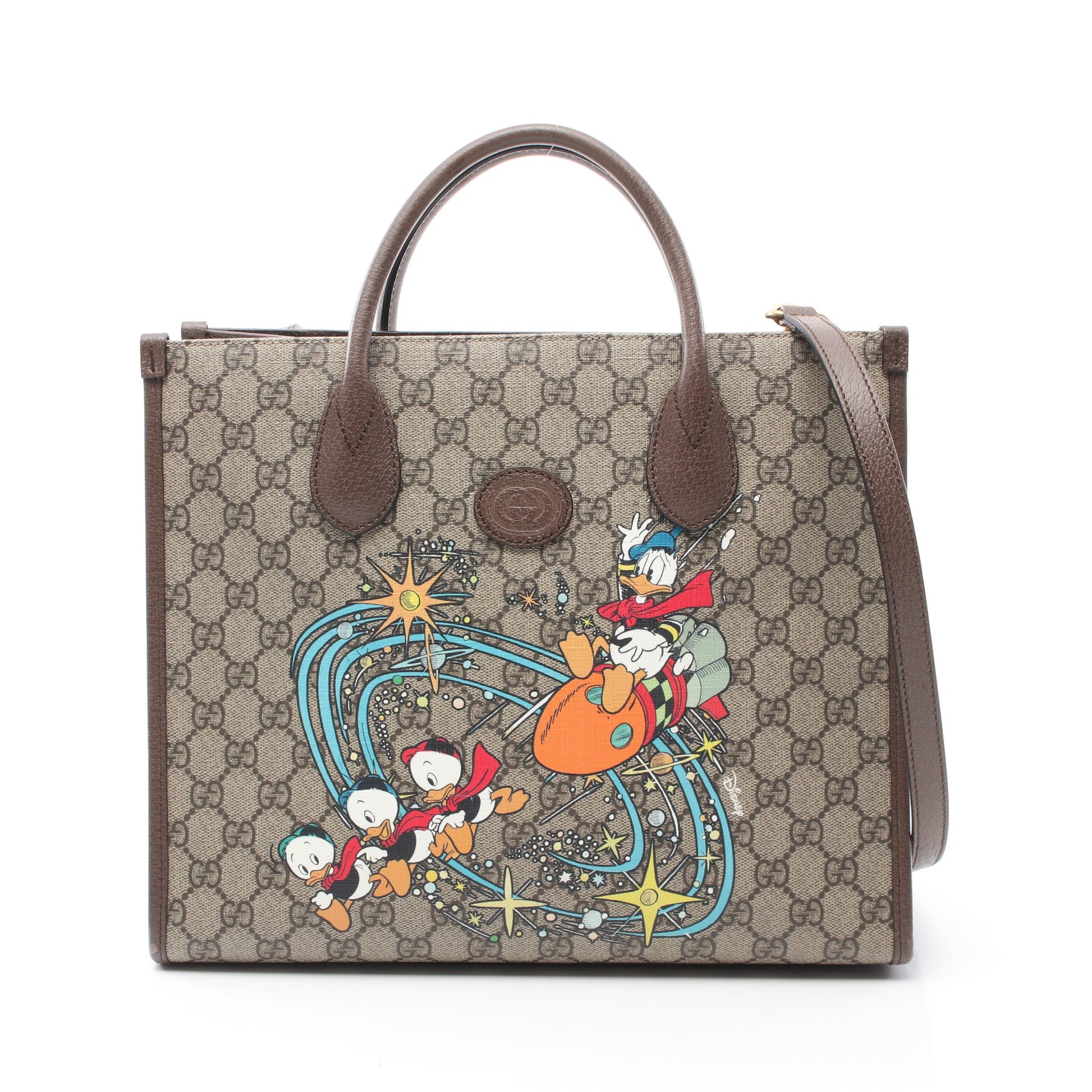 GUCCI × Disney ドナルドダック GGスプリーム ショルダーバッグ トートバッグ PVC レザー ベージュ マルチカラー 2WAY グッチ バッグ GUCCI