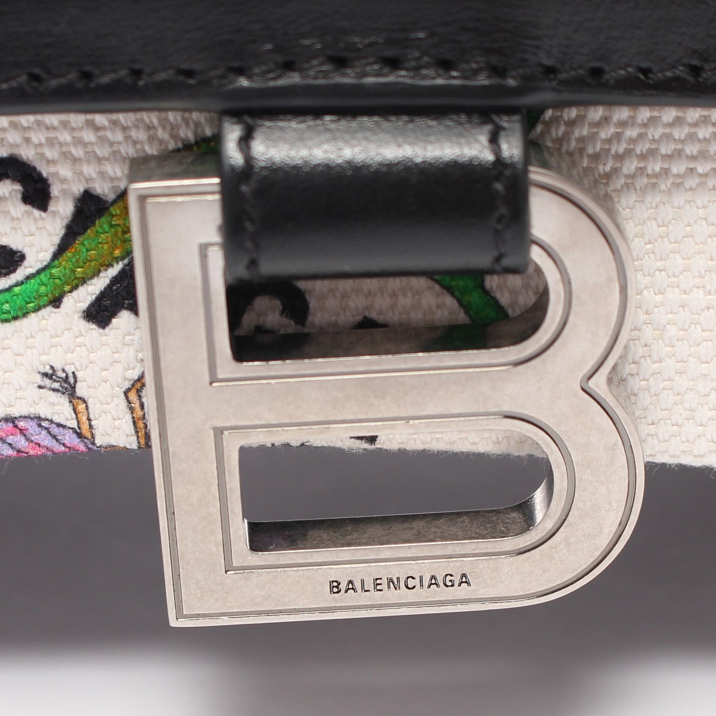 GUCCI × BALENCIAGA ハッカープロジェクト フローラ アワーグラス ハンドバッグ キャンバス レザー ホワイト ブラック マルチカラー 2WAY グッチ バッグ GUCCI