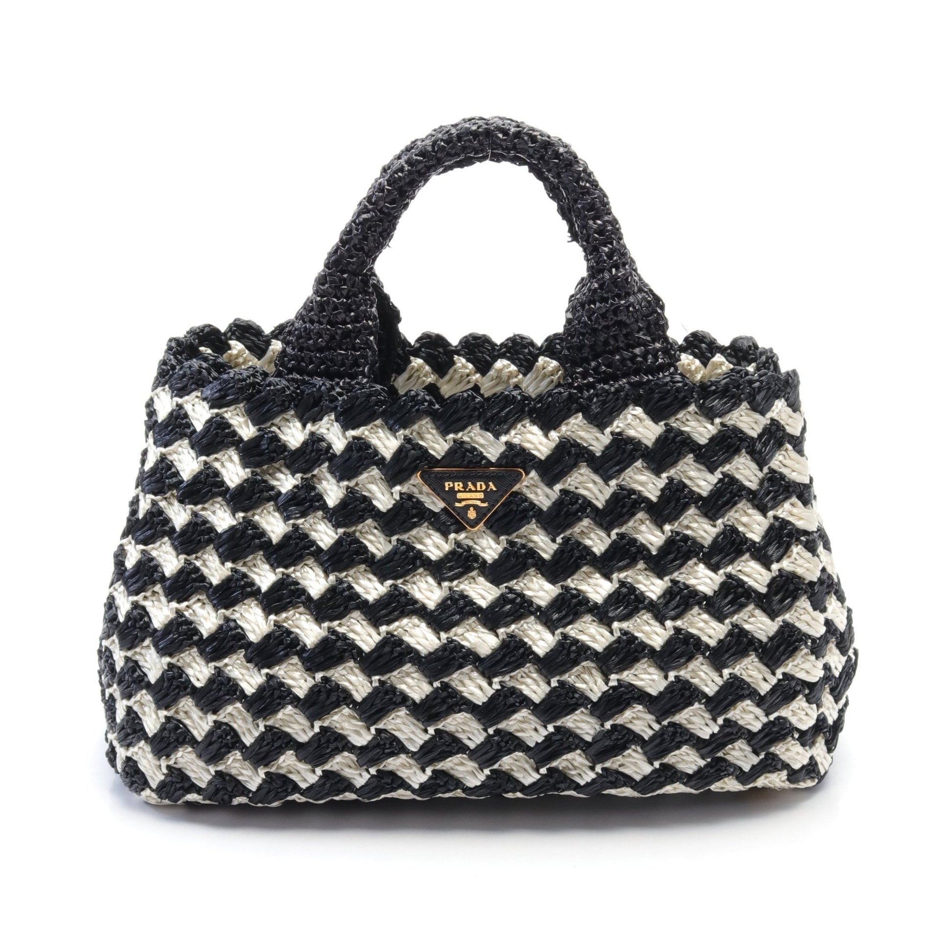 RAFIA CROCHET CANAPA カナパ ハンドバッグ トートバッグ ラフィア ブラック ホワイト プラダ バッグ PRADA