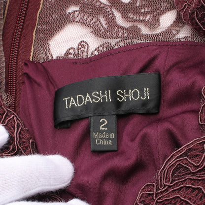 MENDY EMBROIDERED TULLE DRESS ワンピース レース 刺繍 レーヨン ボルドー タダシショージ ワンピース TADASHI SHOJI