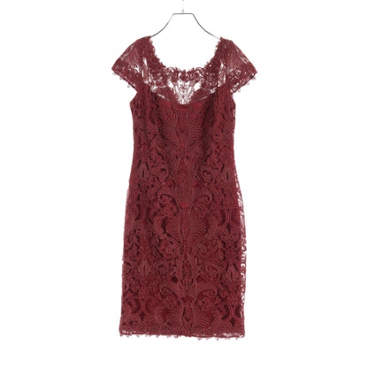 CORDED EMBROIDERY ON TULLE DRESS ドレスワンピース レーヨン ボルドー タダシショージ ワンピース TADASHI SHOJI